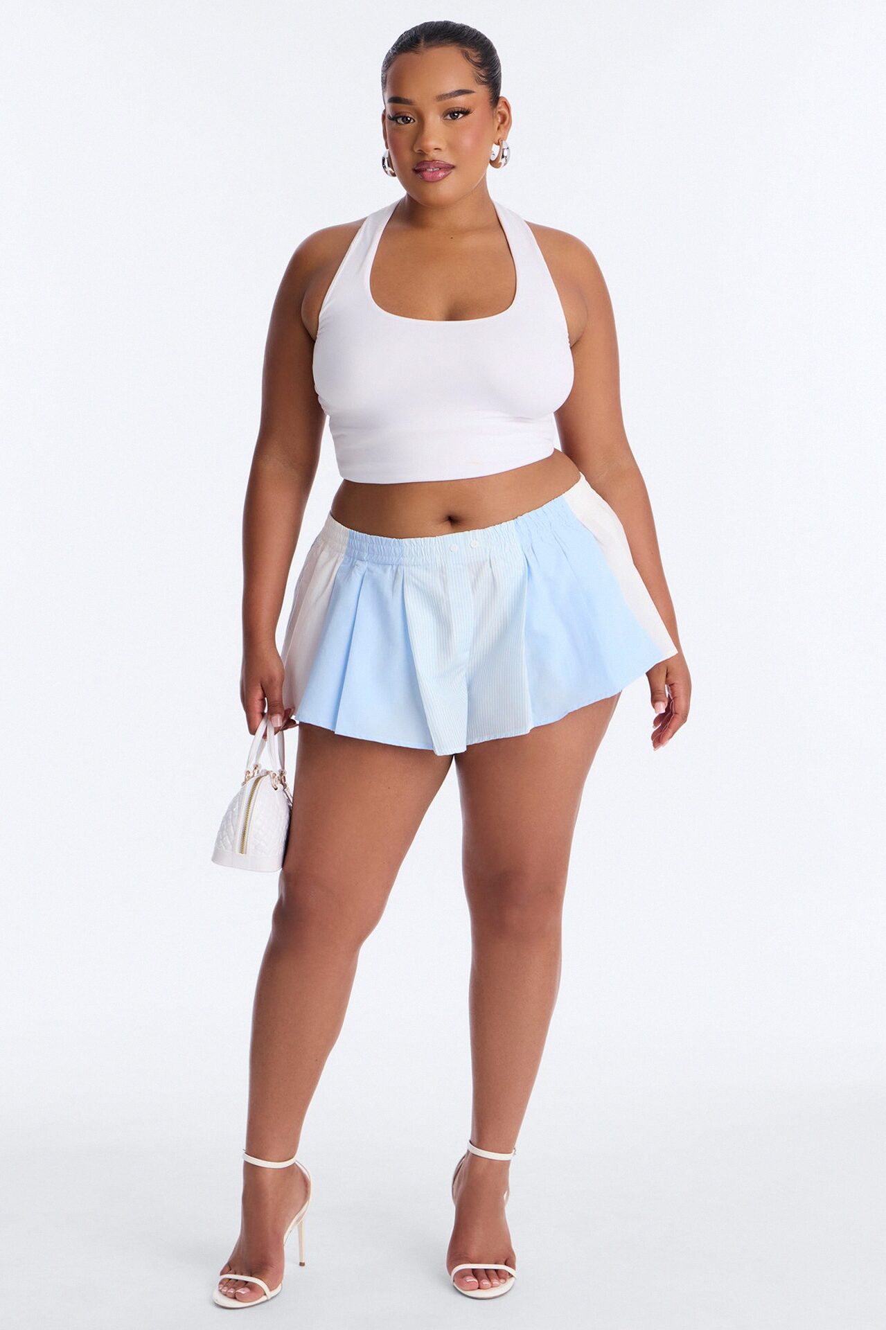 April Striped Pleated Boxer Short - Blue/combo