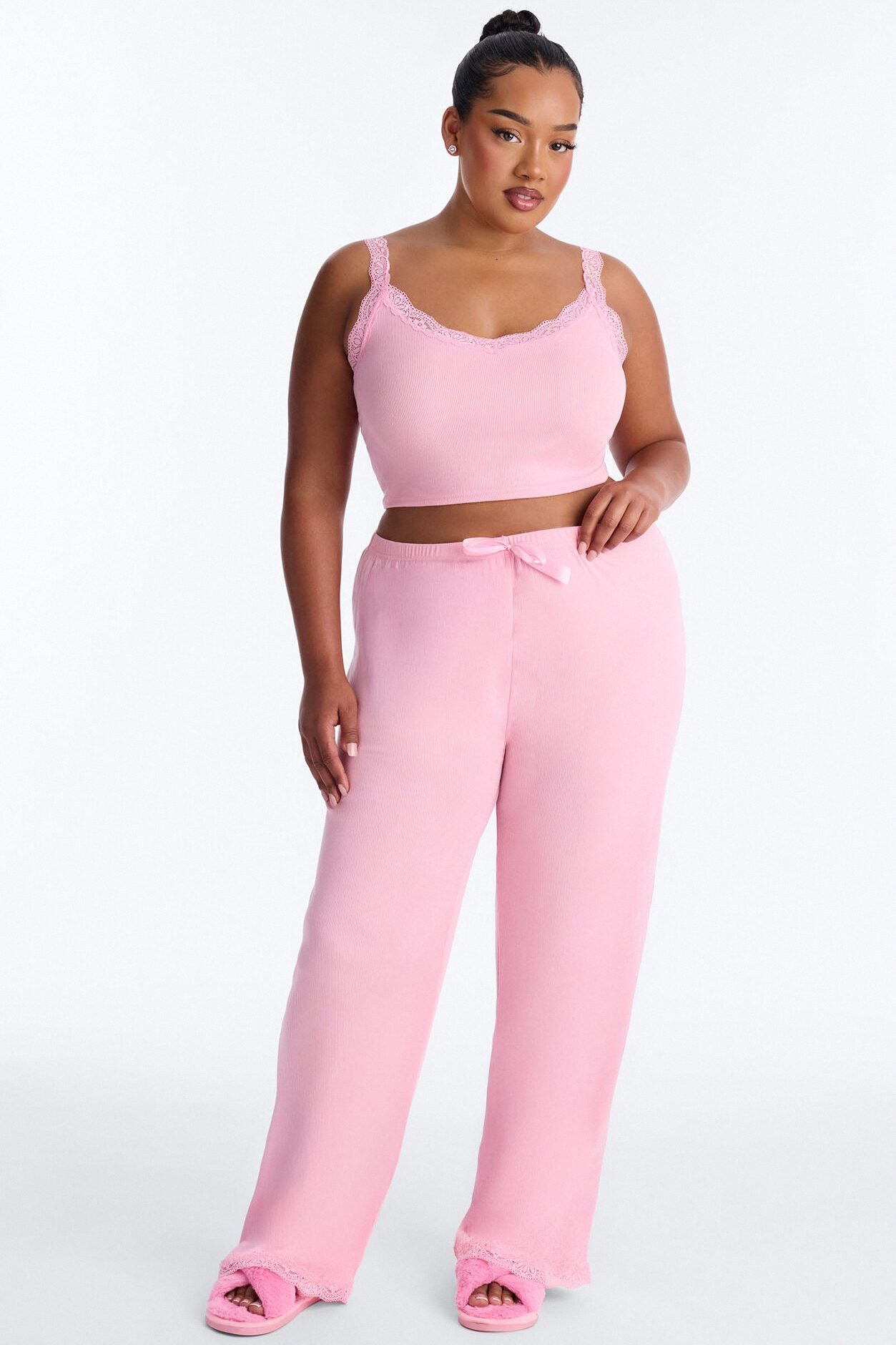 Sleep Late Ribbed PJ Pant Set - Pink