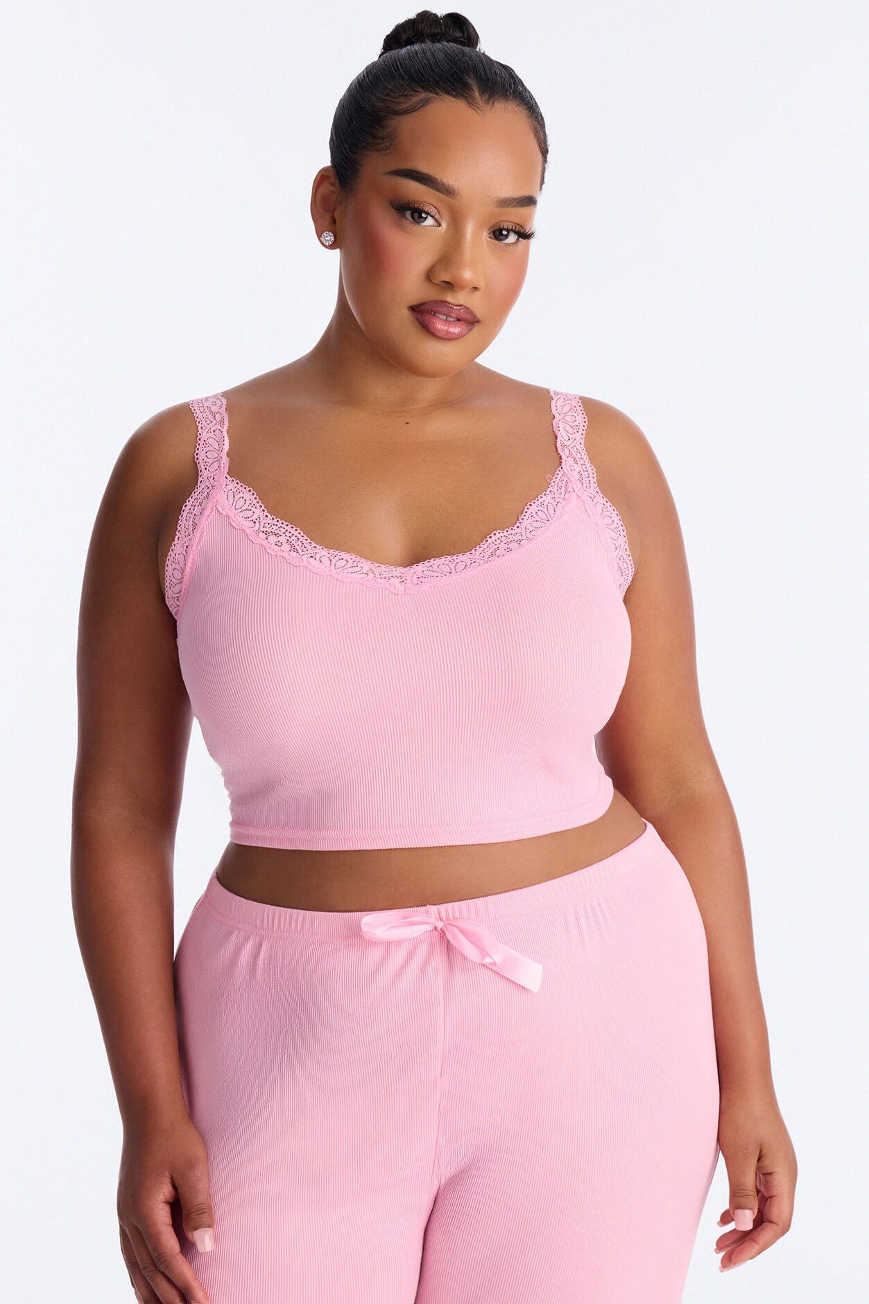 Sleep Late Ribbed PJ Pant Set - Pink