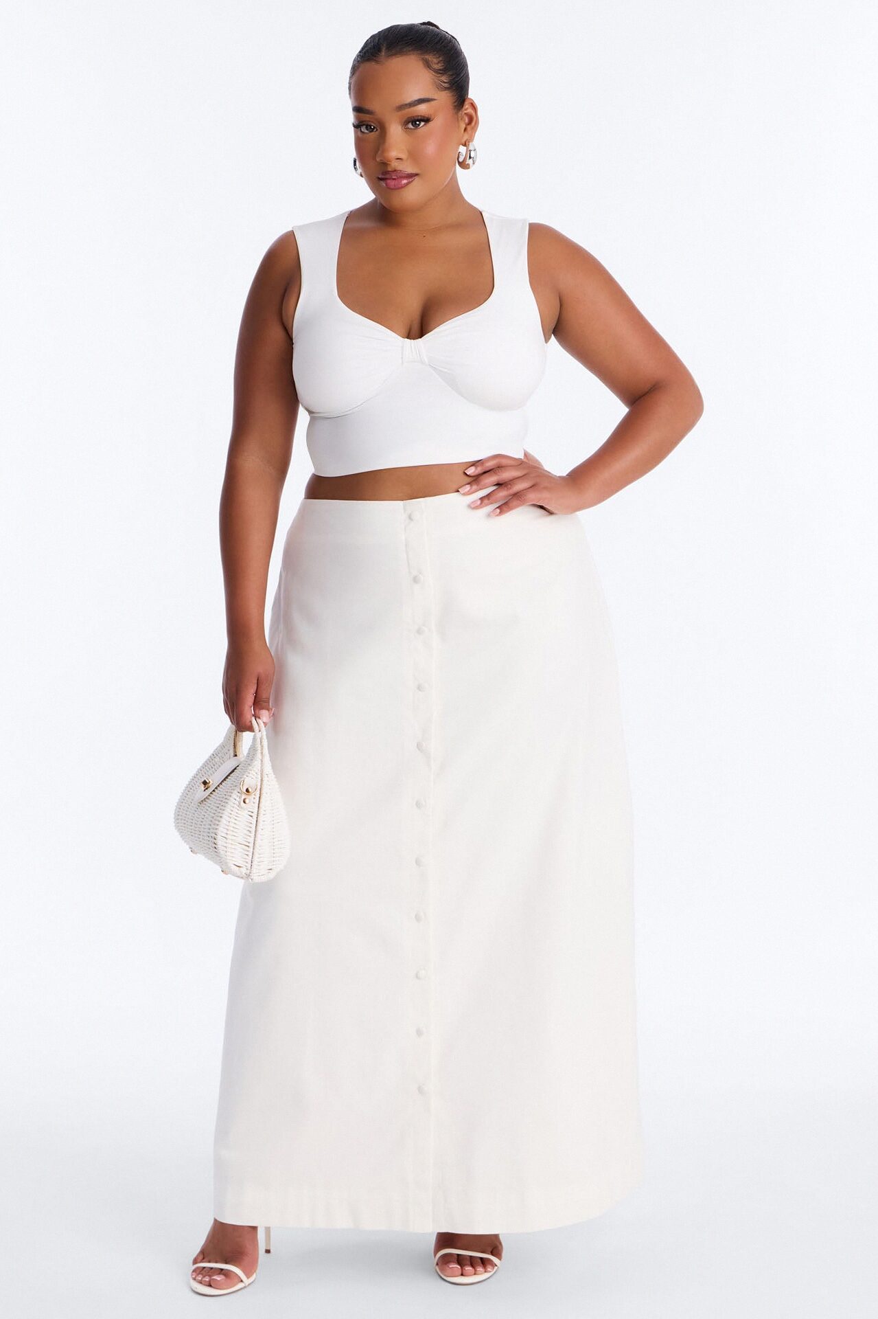 Lucy Linen Button Up Maxi Skirt - White