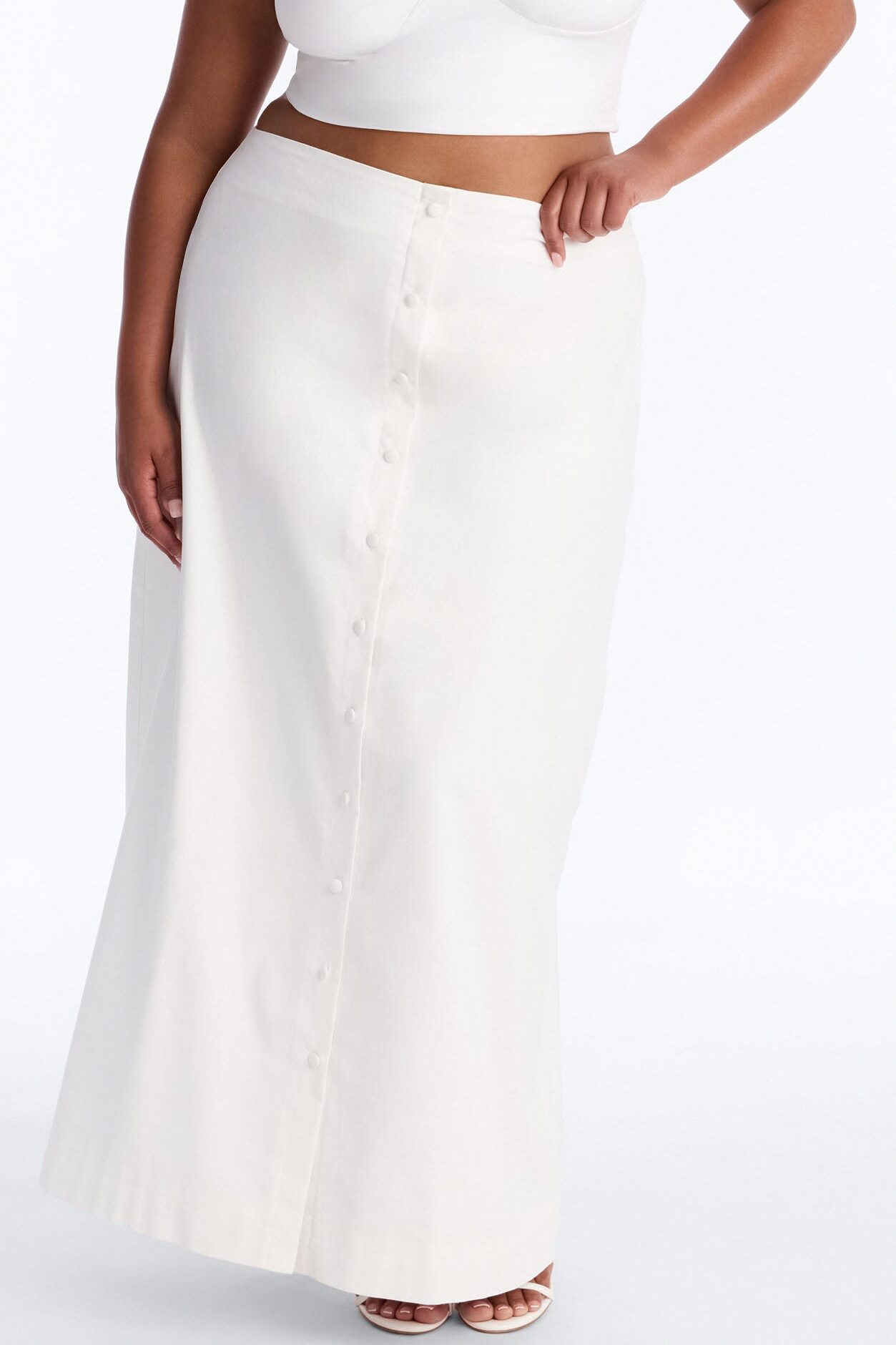 Lucy Linen Button Up Maxi Skirt - White