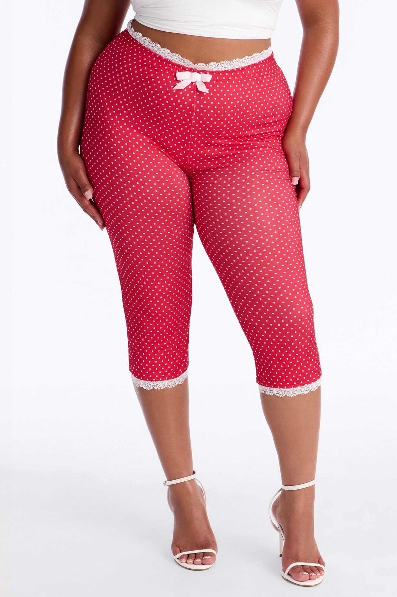 Florentina Lace Trim Capri Legging - Red/combo