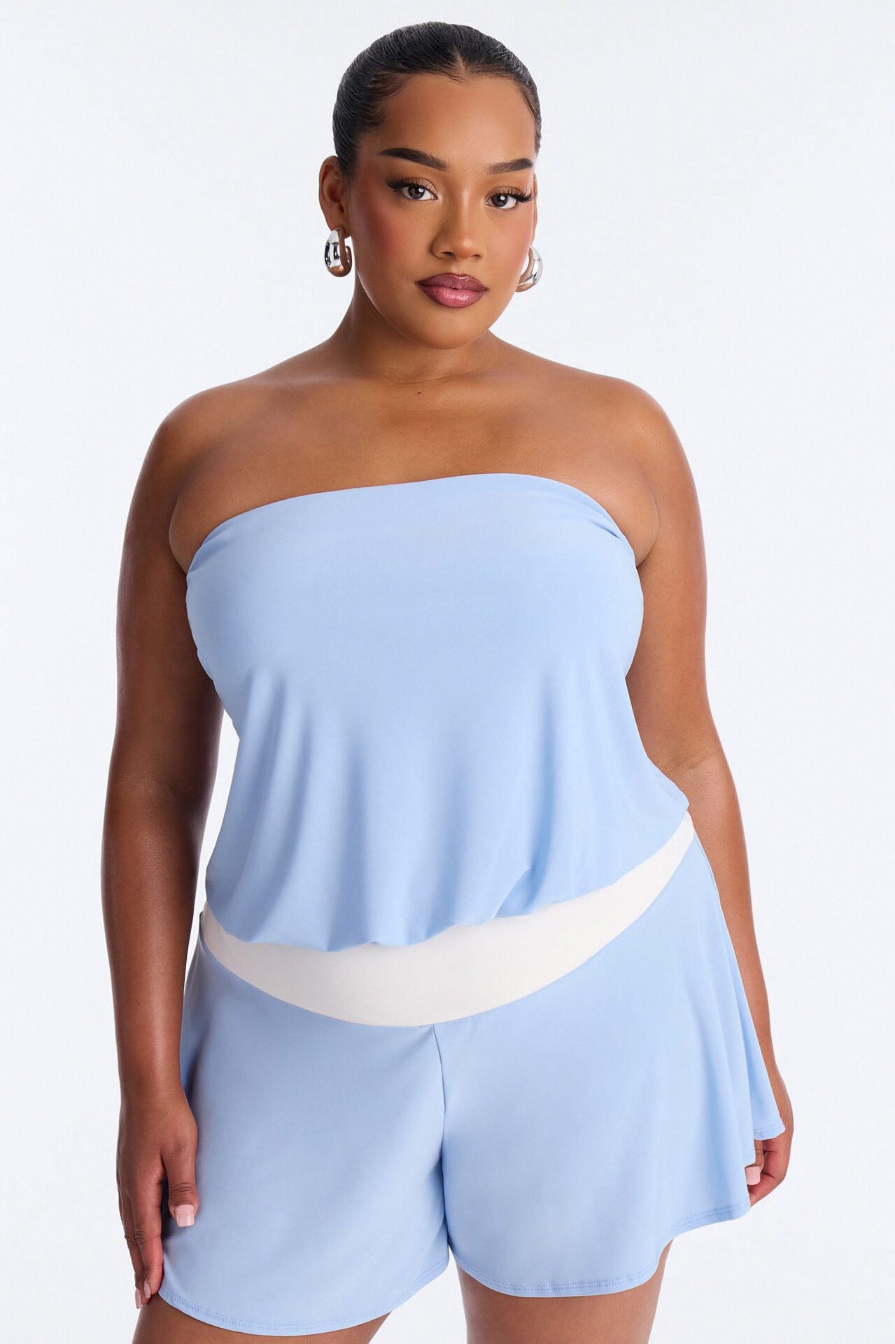 Sara Strapless Contrast Romper - Blue