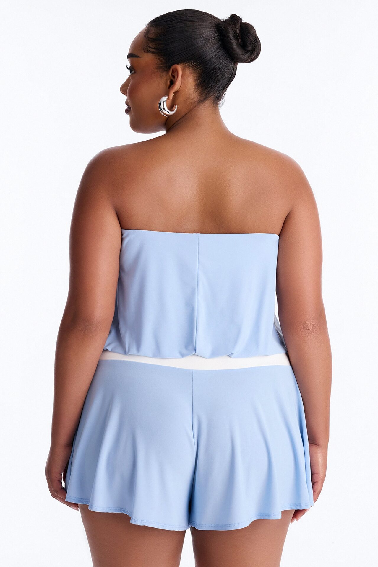 Sara Strapless Contrast Romper - Blue