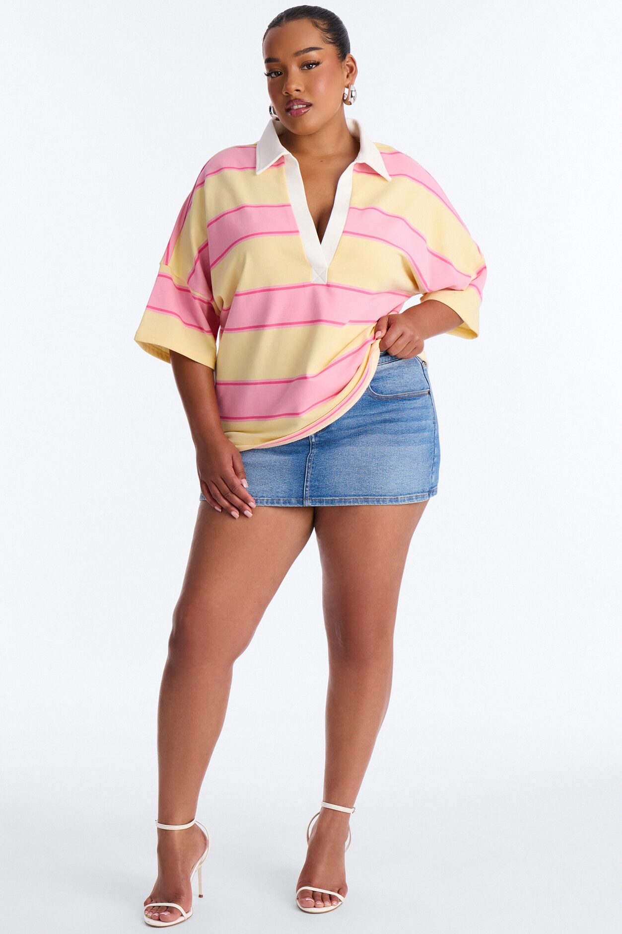 Emerson Striped Short Sleeve Polo Top - Yellow/combo