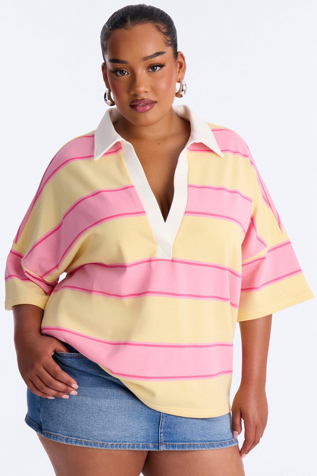 Emerson Striped Short Sleeve Polo Top - Yellow/combo