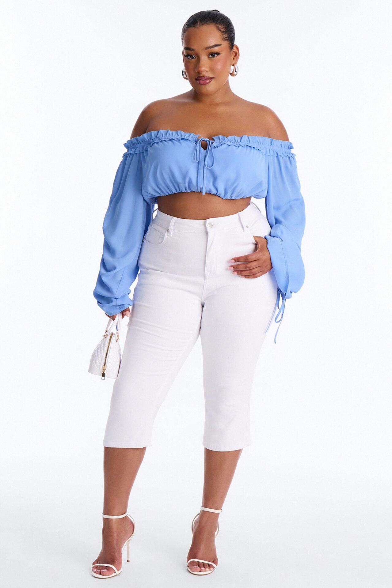 Streets Of Romance Ruched Chiffon Cropped Top - Periwinkle
