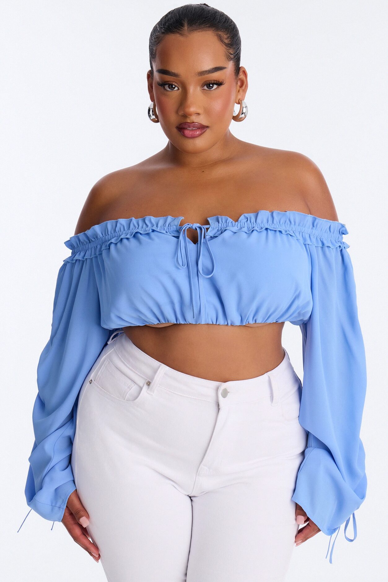 Streets Of Romance Ruched Chiffon Cropped Top - Periwinkle