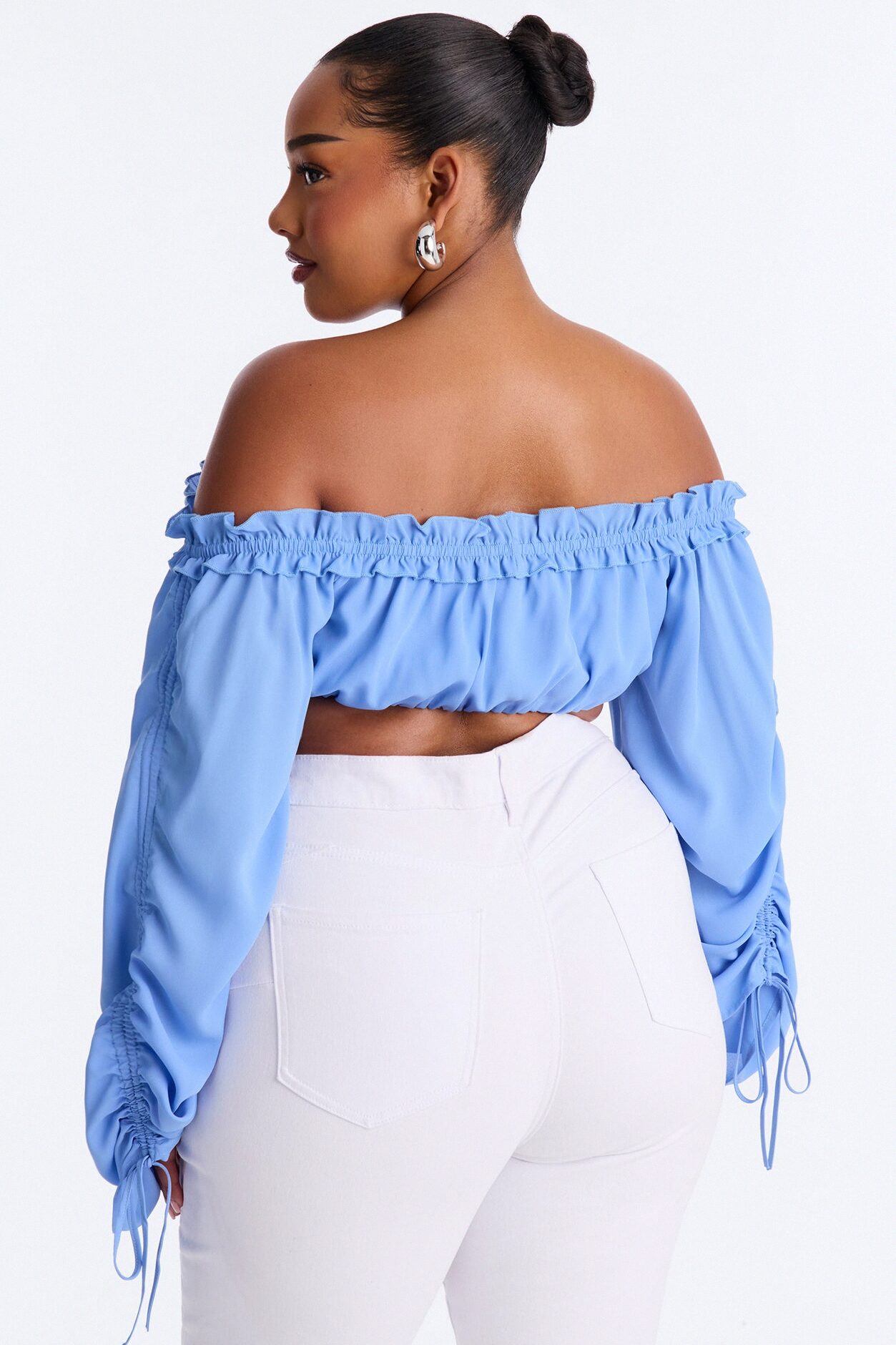 Streets Of Romance Ruched Chiffon Cropped Top - Periwinkle