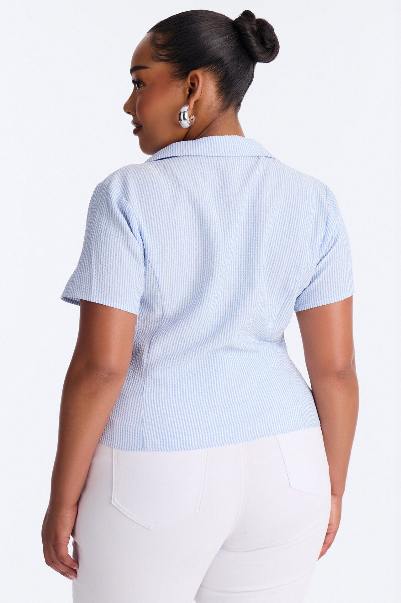 Emma Twist Front Striped Gauze Top - Blue/combo
