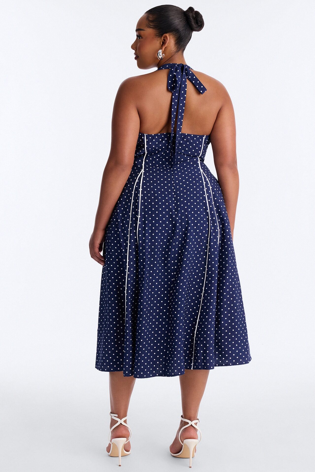 Heidi Polka Dot Linen Midi Dress - Navy/combo