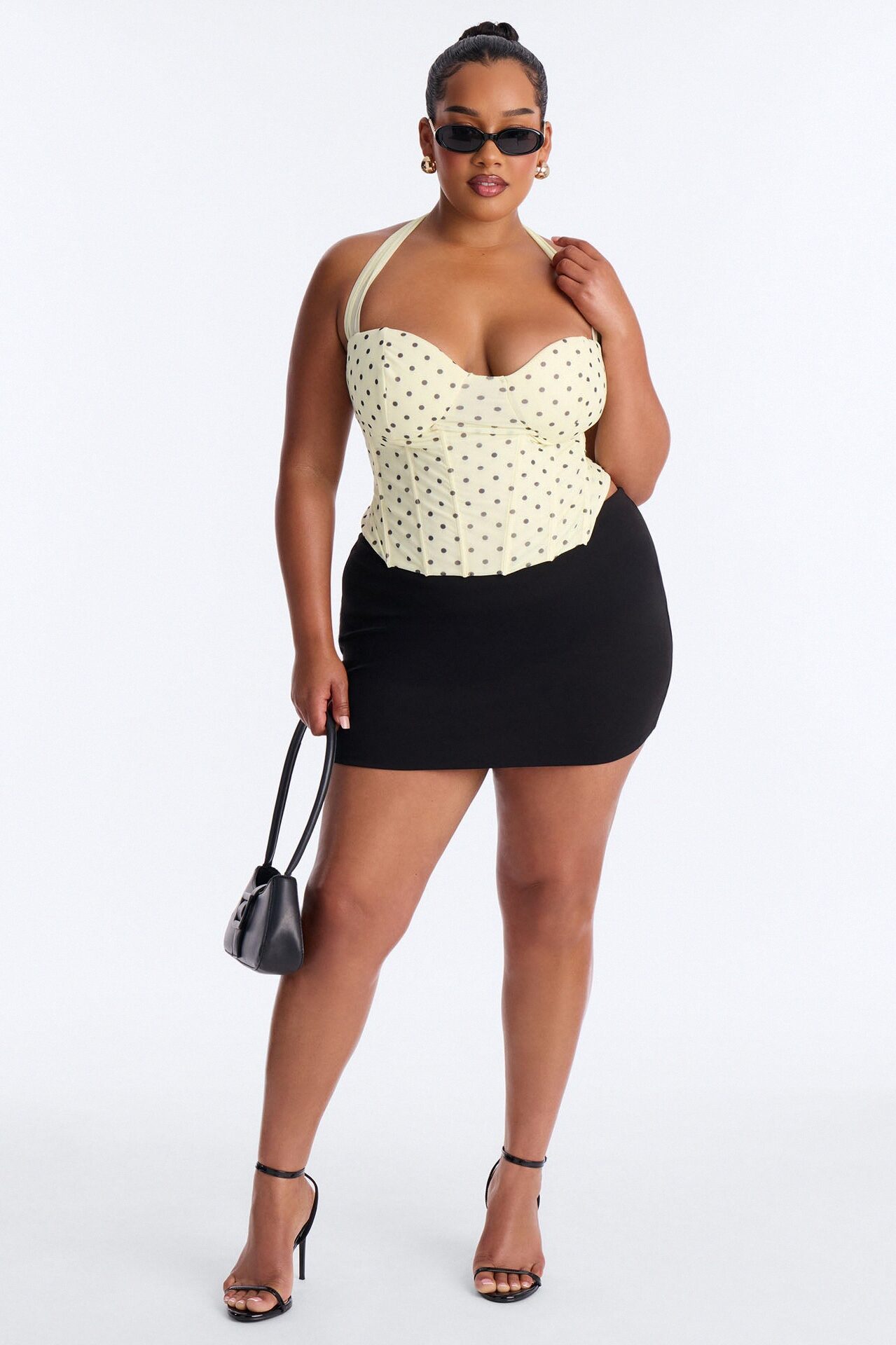 Sabrina Mesh Polka Dot Corset Halter Top - Yellow/combo