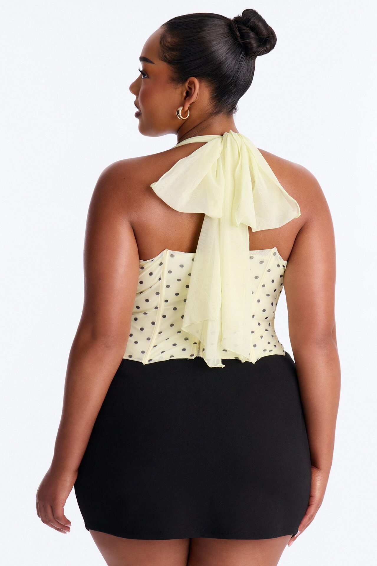 Sabrina Mesh Polka Dot Corset Halter Top - Yellow/combo