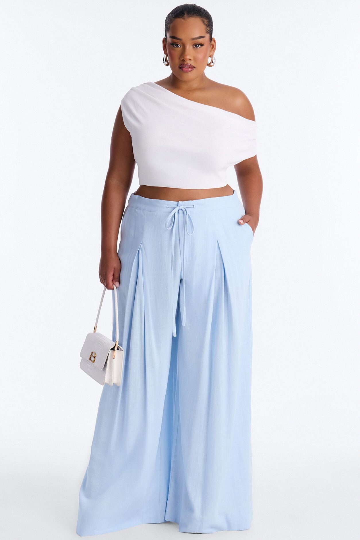 Karianna Linen Blend Wide Leg Pant - Light Blue
