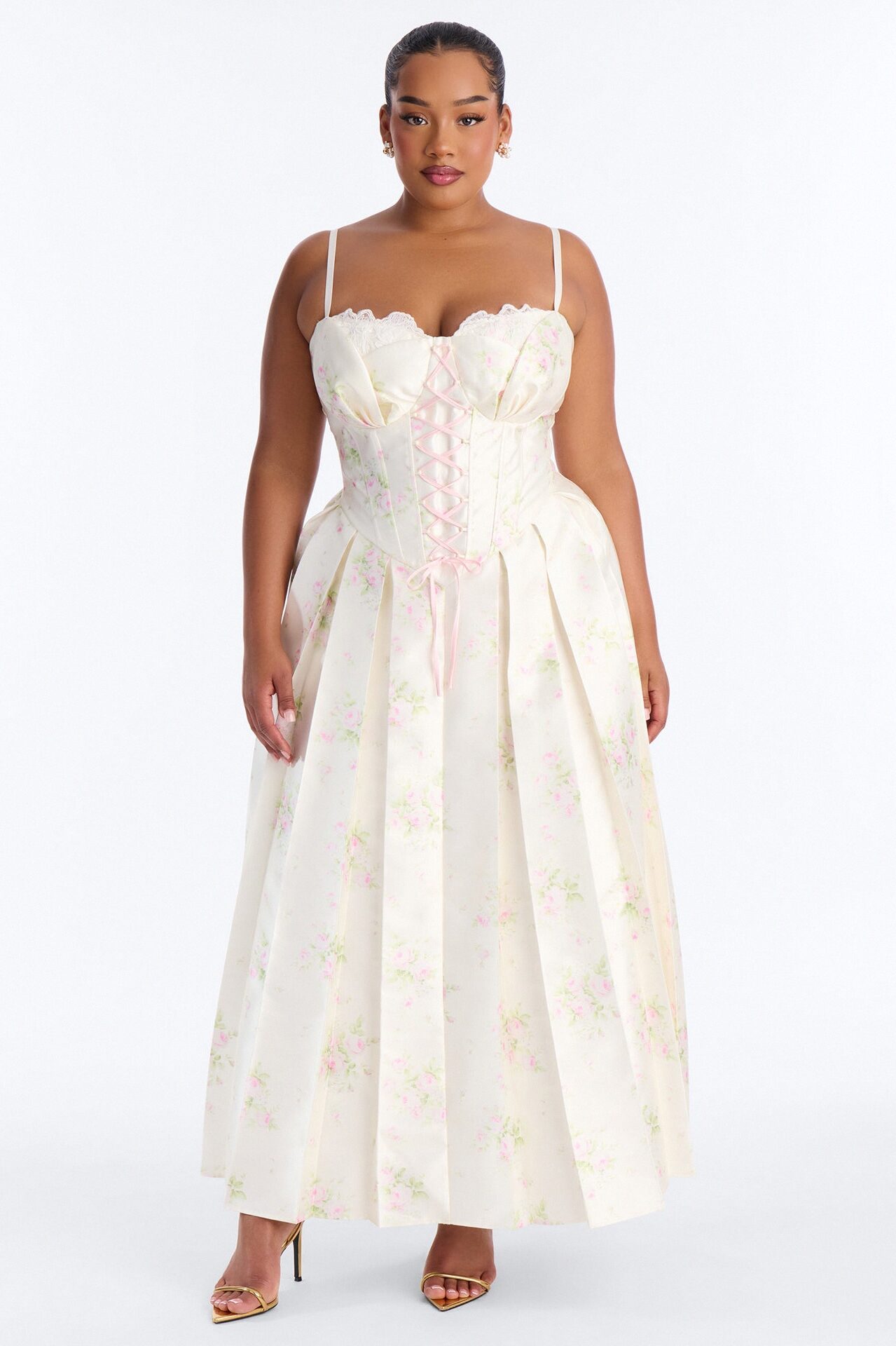 Tea Party Pleated Taffeta Gown - Cream/combo