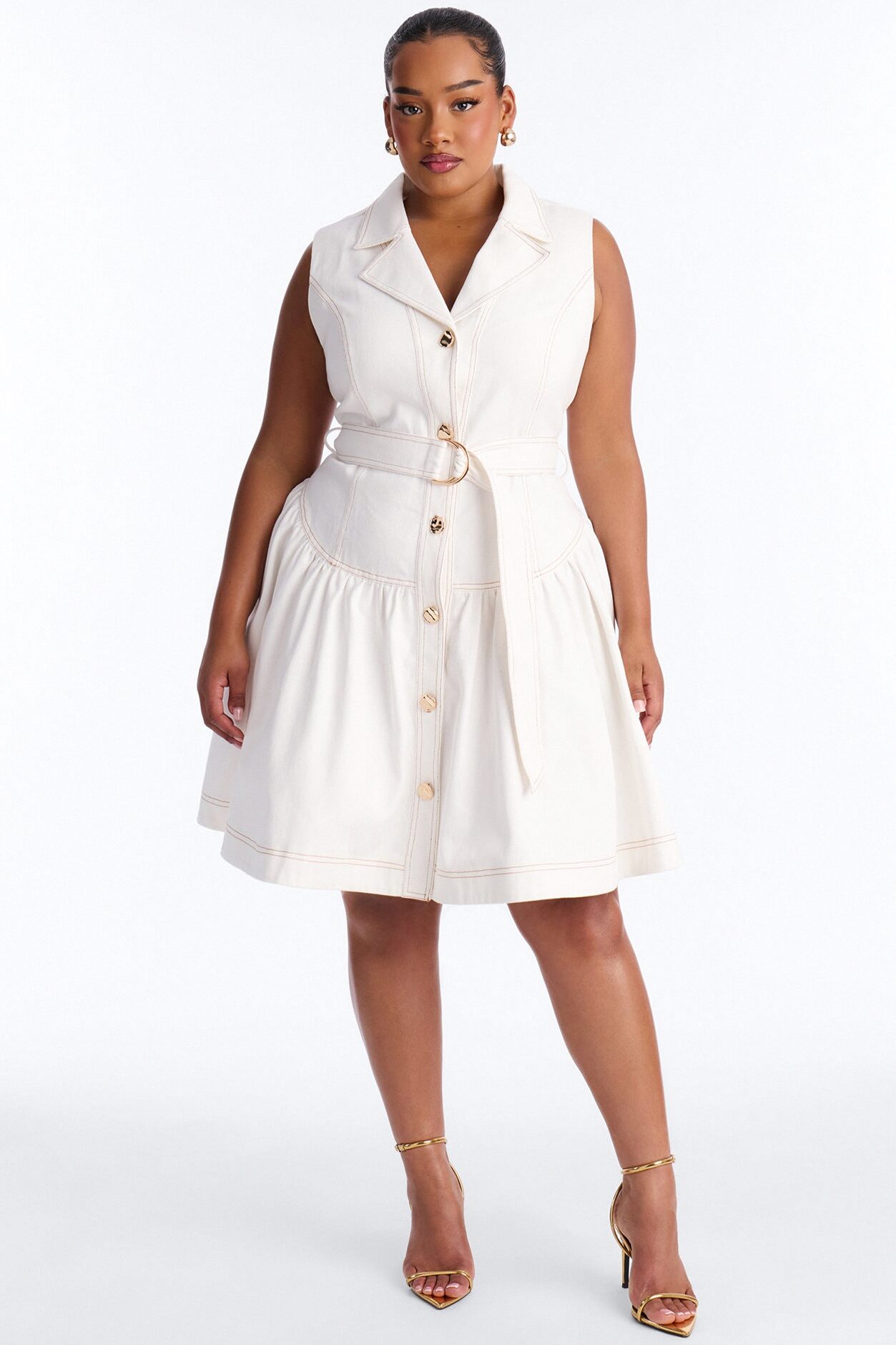 Kassandra Belted Denim Midi Dress - White
