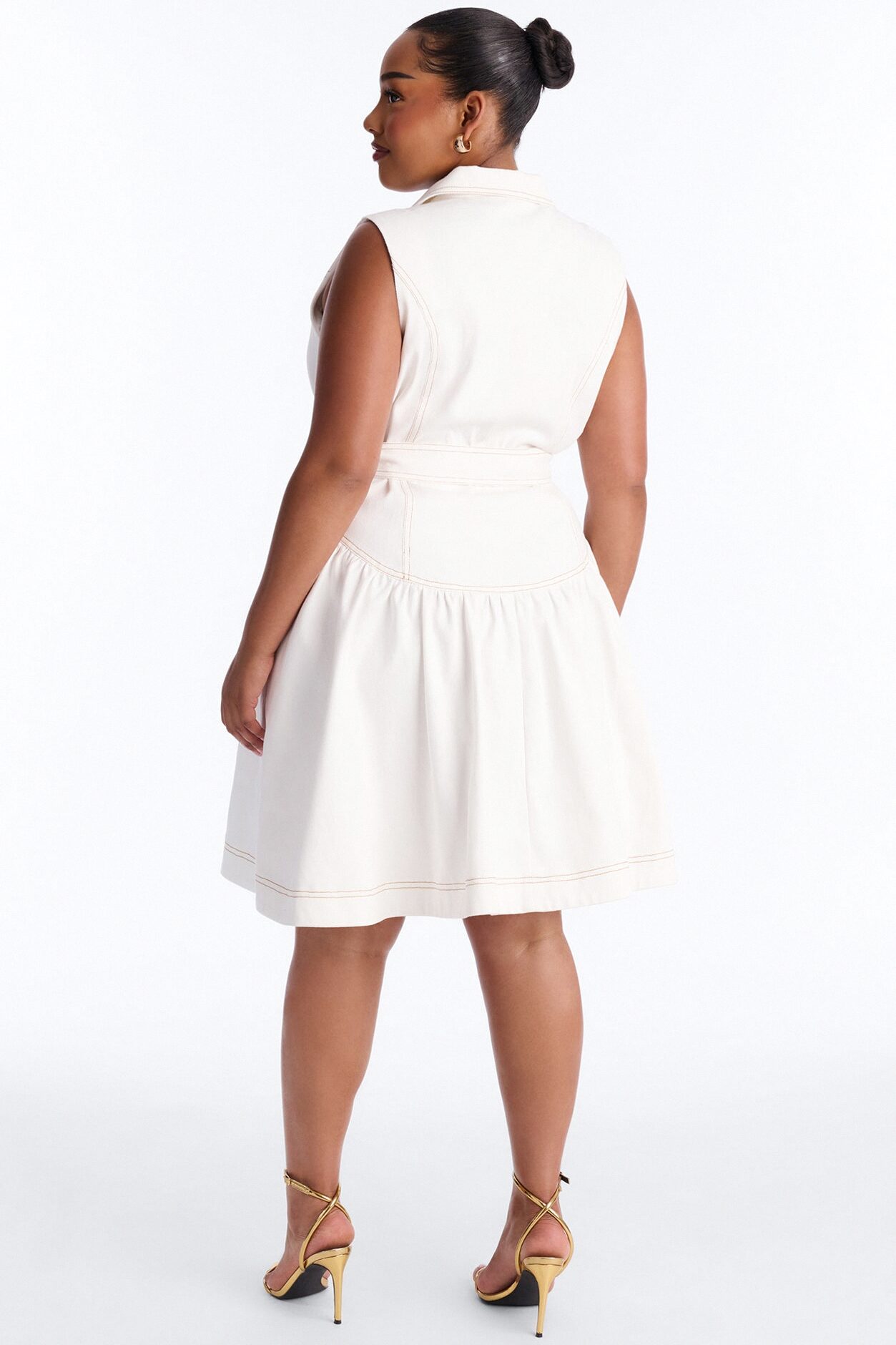 Kassandra Belted Denim Midi Dress - White