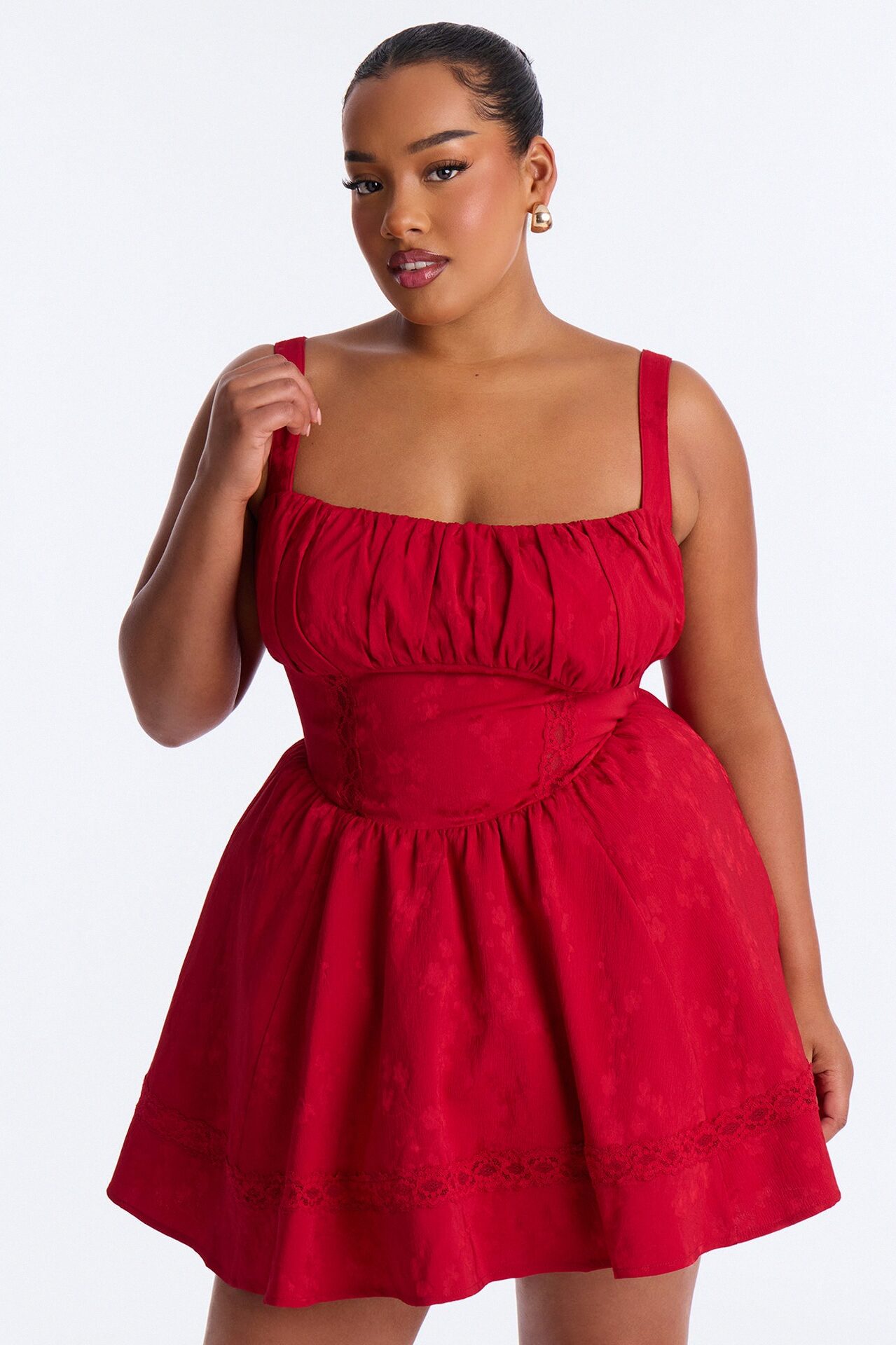 Everly A-Line Jacquard Mini Dress - Red