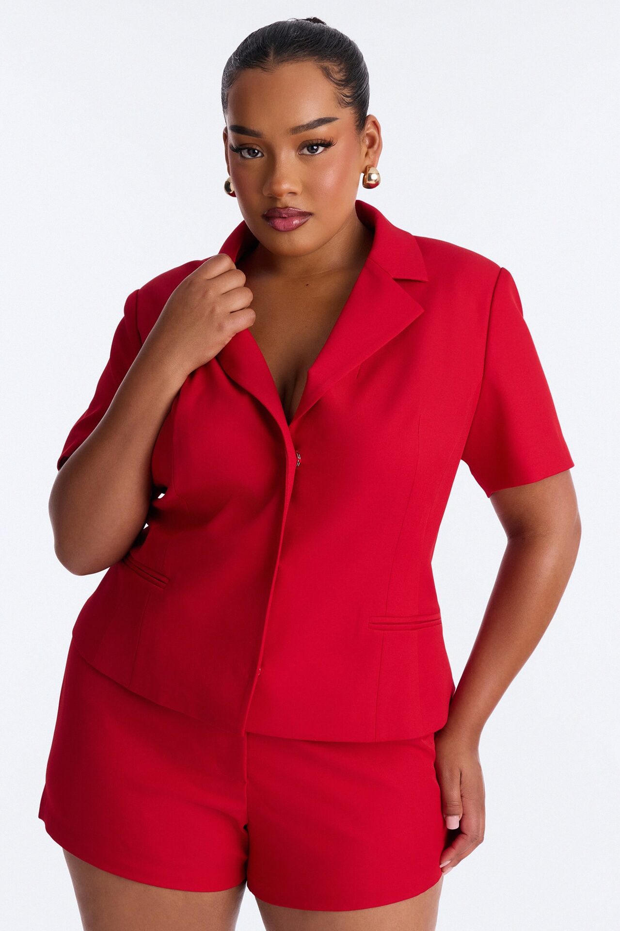Your New Obsession Fitted Short Sleeve Blazer - Red