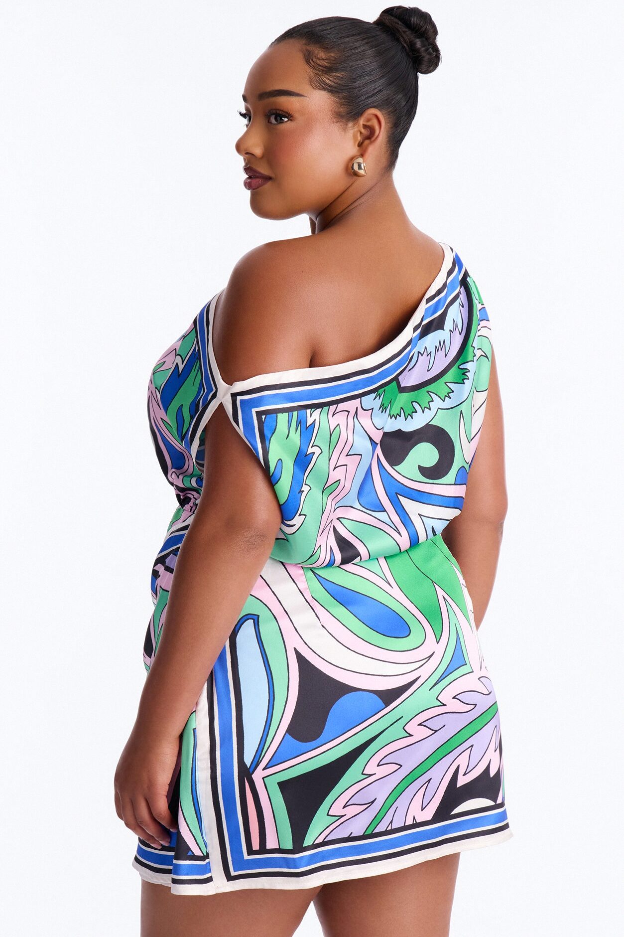 Mariposa Abstract Satin Mini Dress - Blue/combo