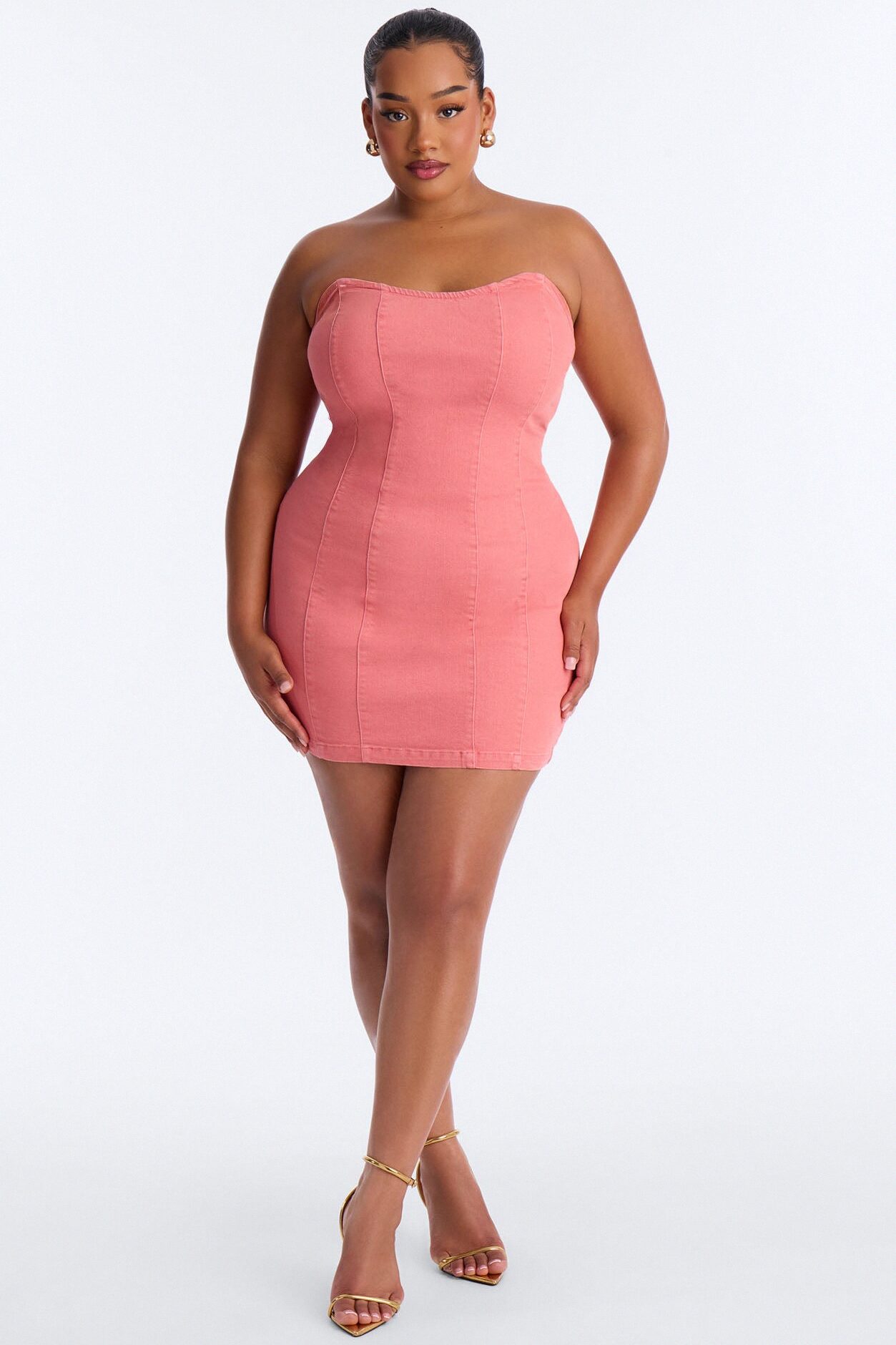 Emely Strapless Stretch Denim Mini Dress - Pink
