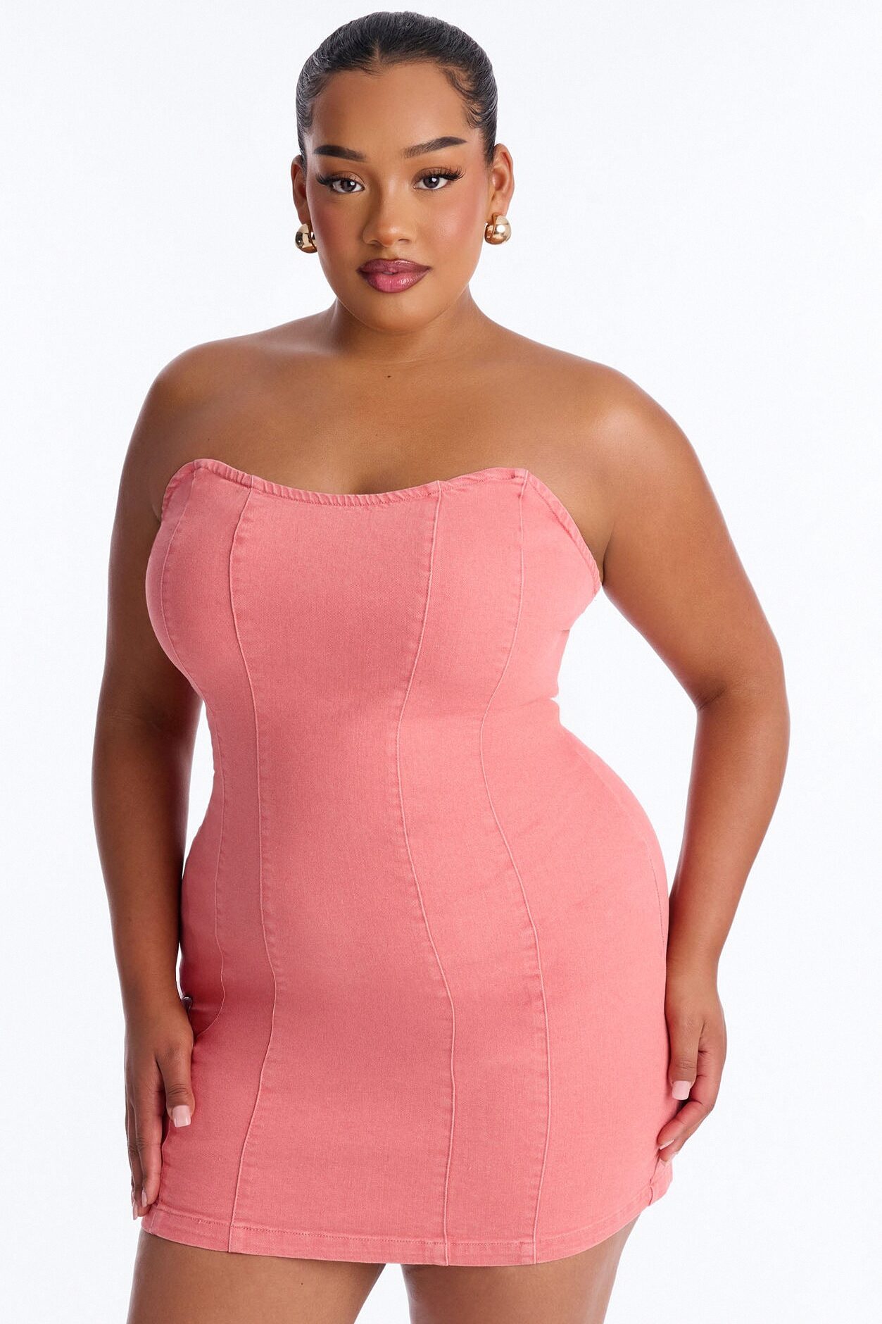 Emely Strapless Stretch Denim Mini Dress - Pink