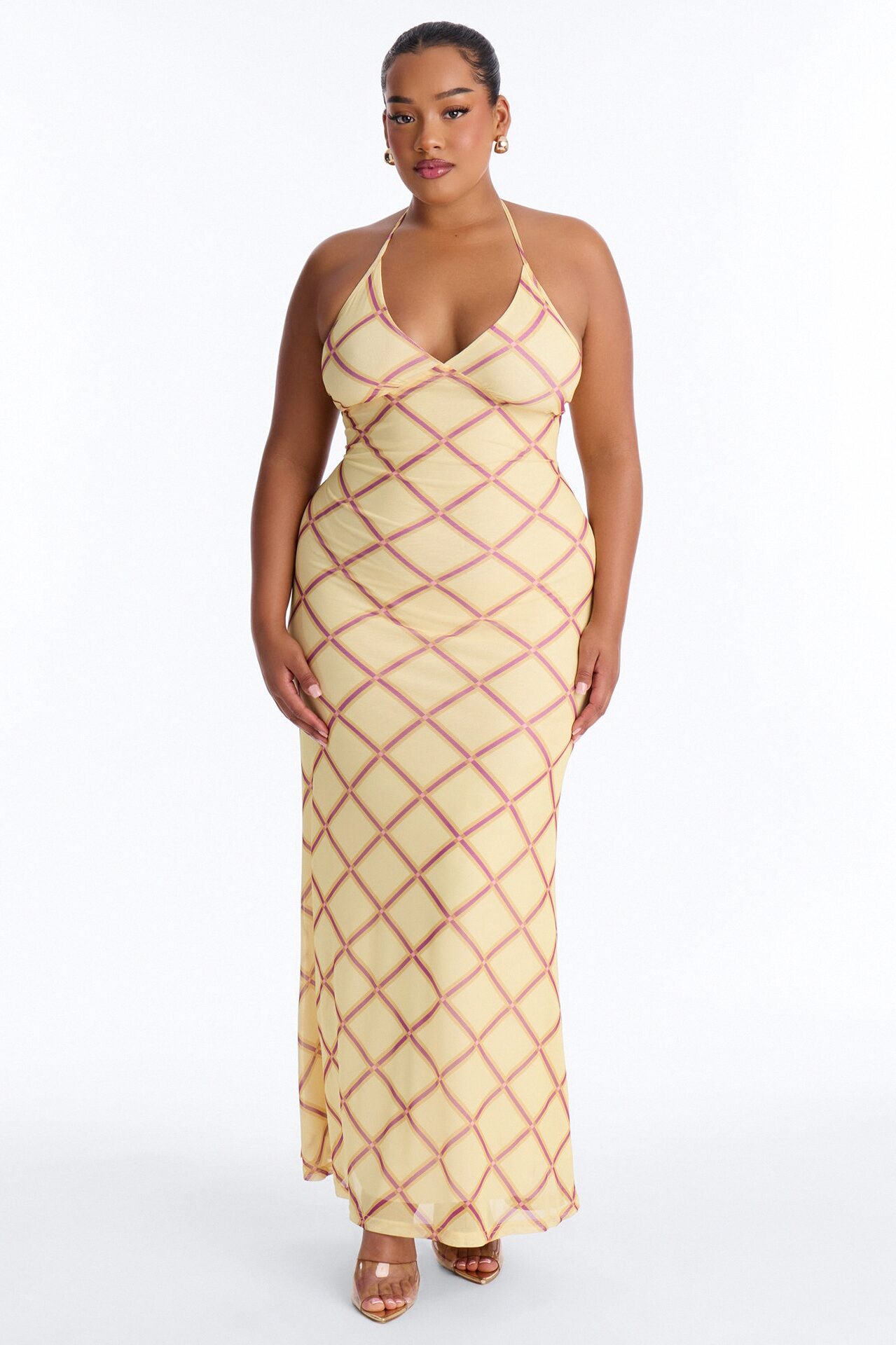 Lizzy Plaid Mesh Maxi Dress - Yellow/combo