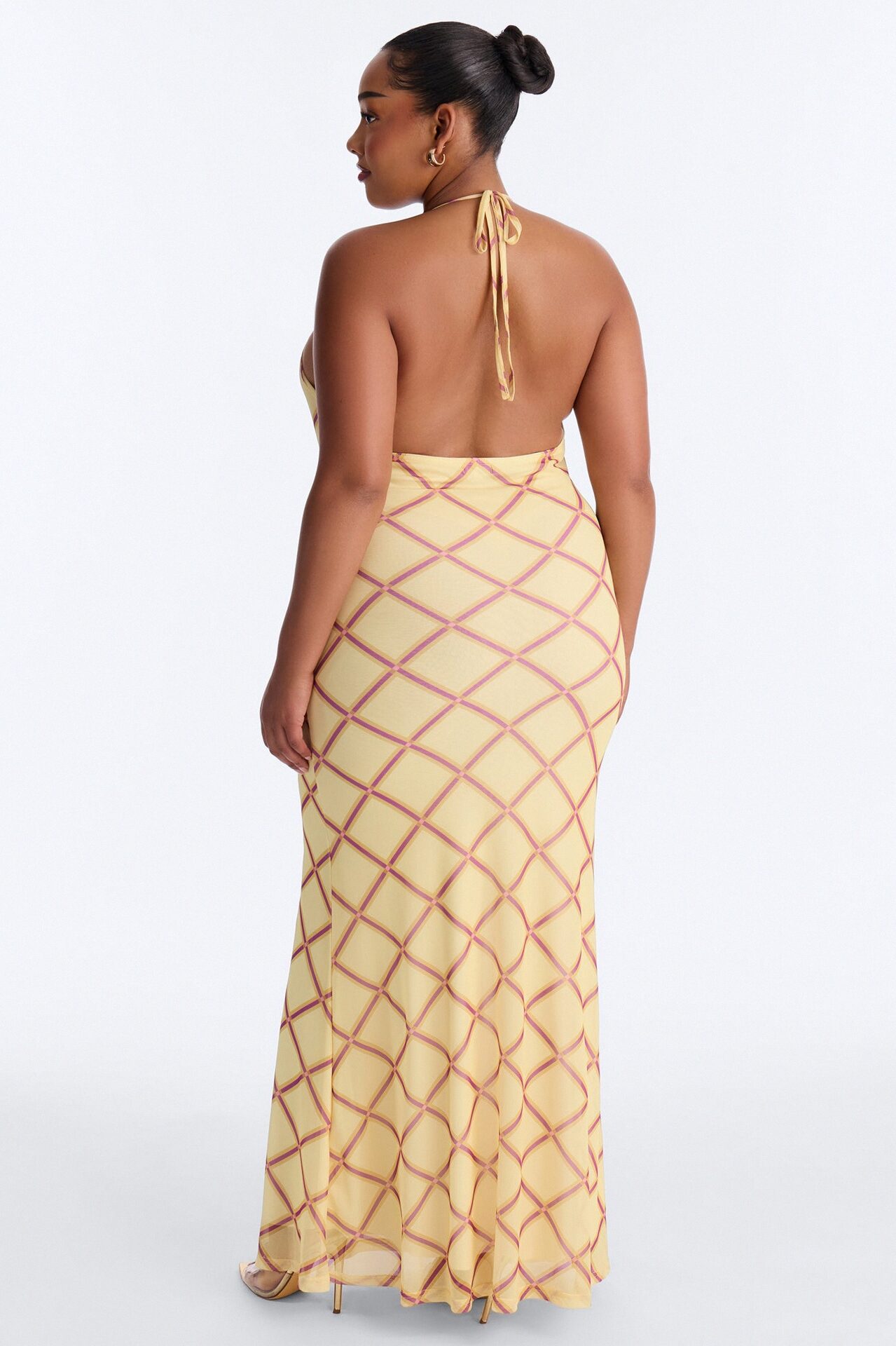 Lizzy Plaid Mesh Maxi Dress - Yellow/combo