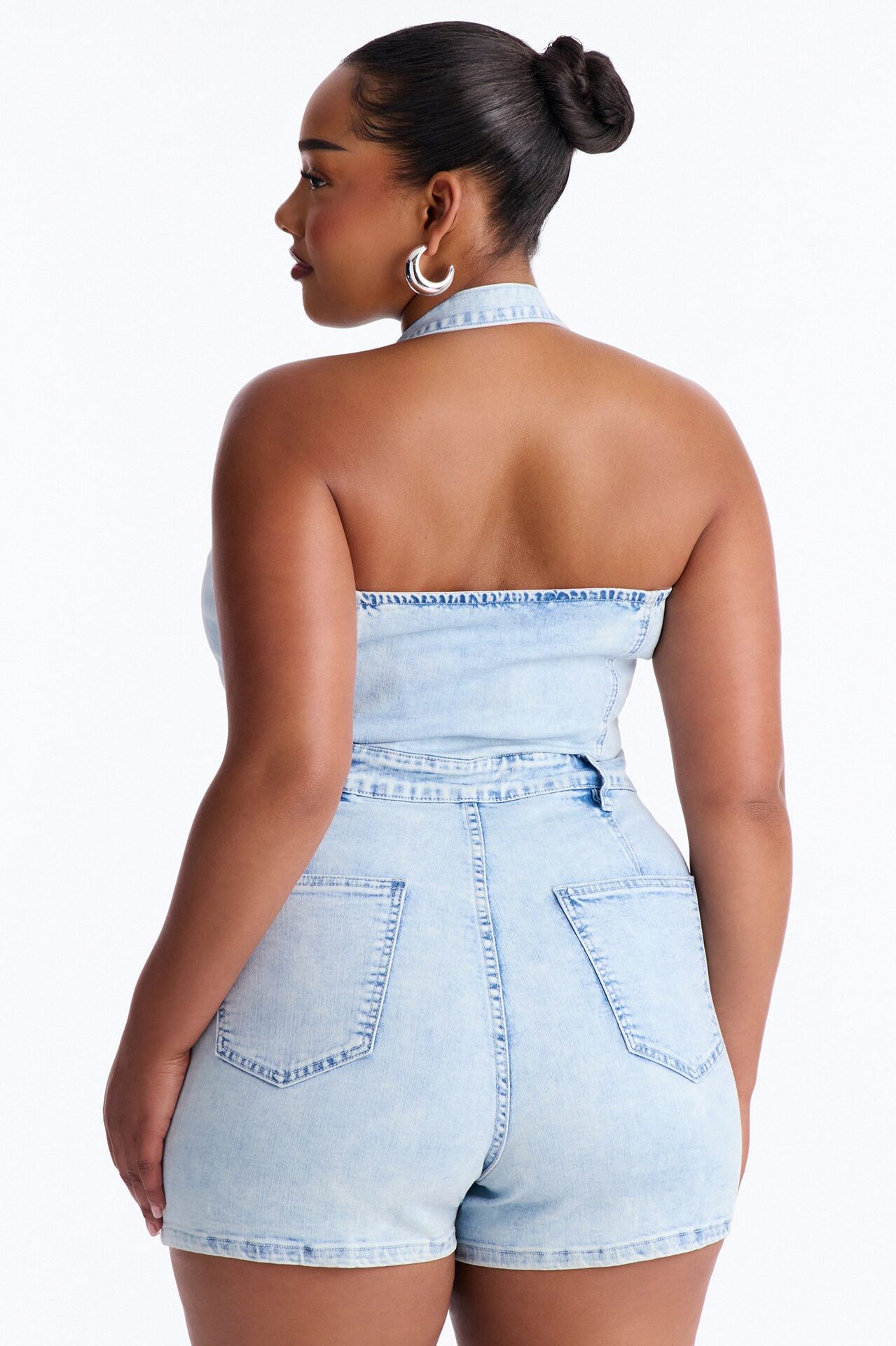 Yara Denim Halter Romper - Light Wash