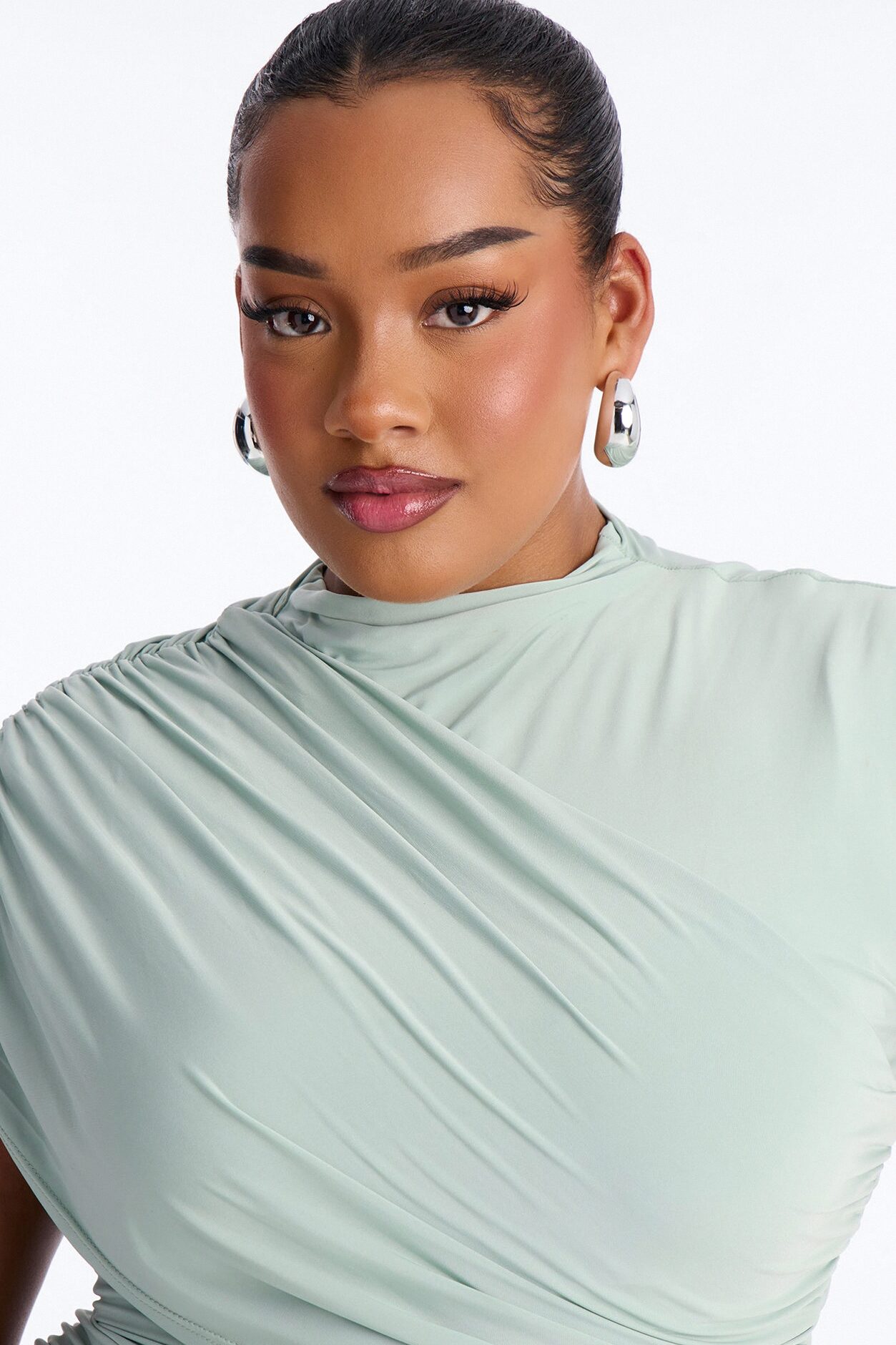 Veronica Ruched Draped Mini Dress - Sage
