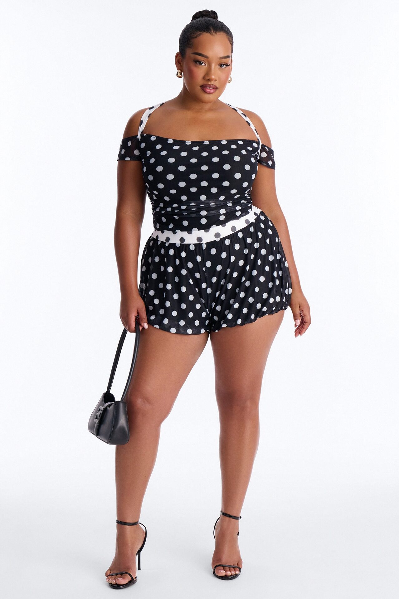 Gracie Polka Dot Mesh Romper - Black/White