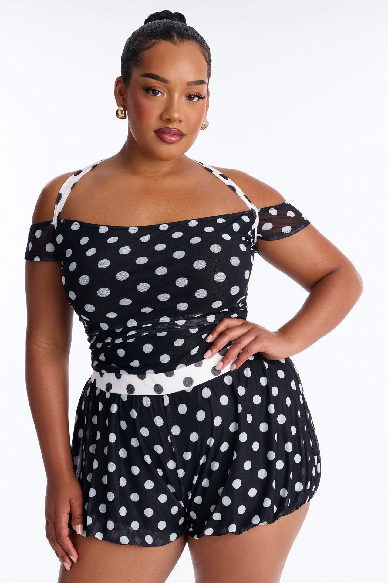 Gracie Polka Dot Mesh Romper - Black/White