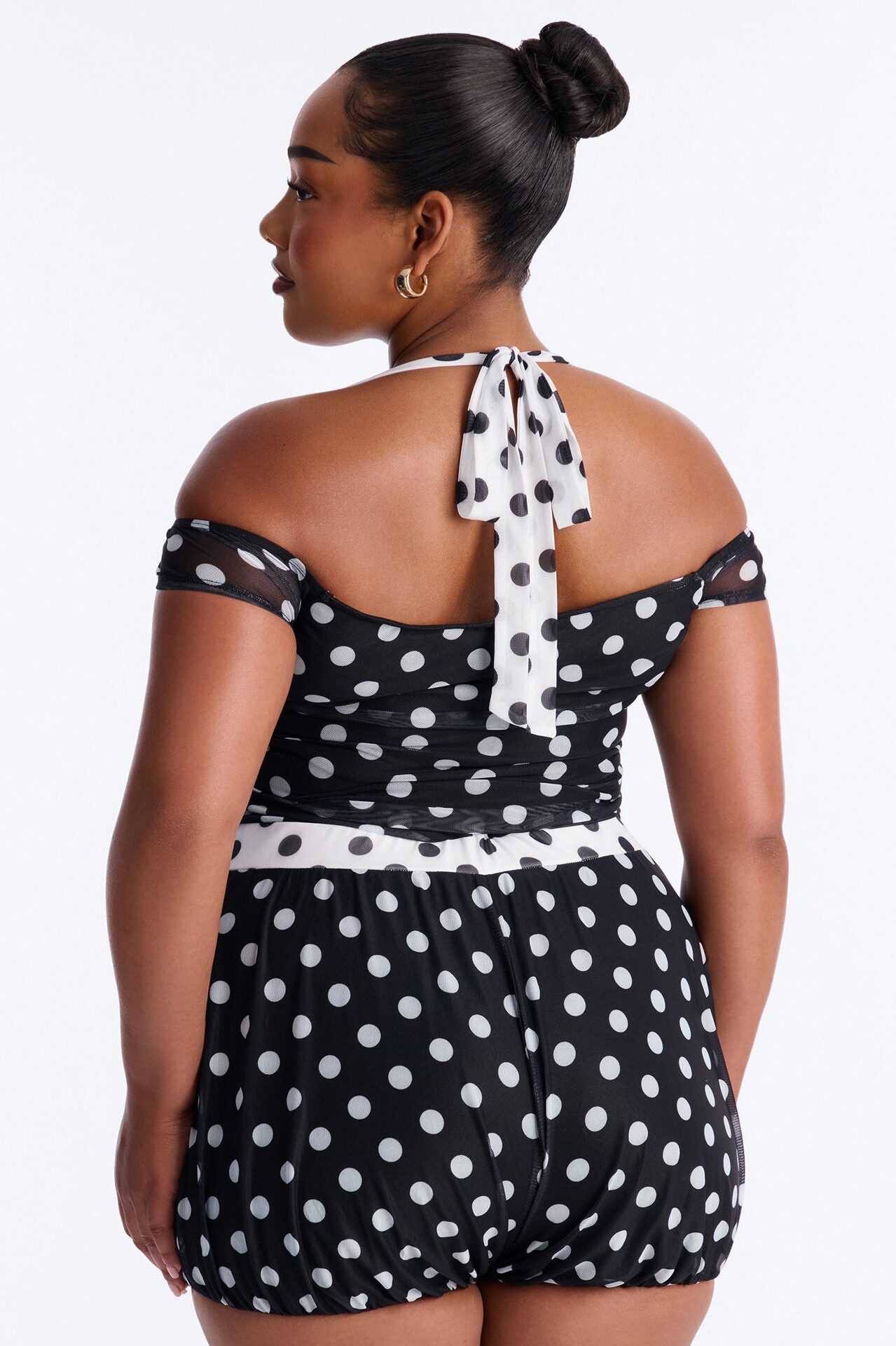 Gracie Polka Dot Mesh Romper - Black/White
