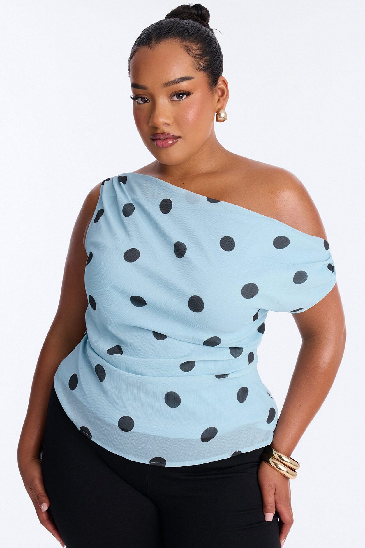 Just Being Me Polka Dot Chiffon Top - Blue/combo