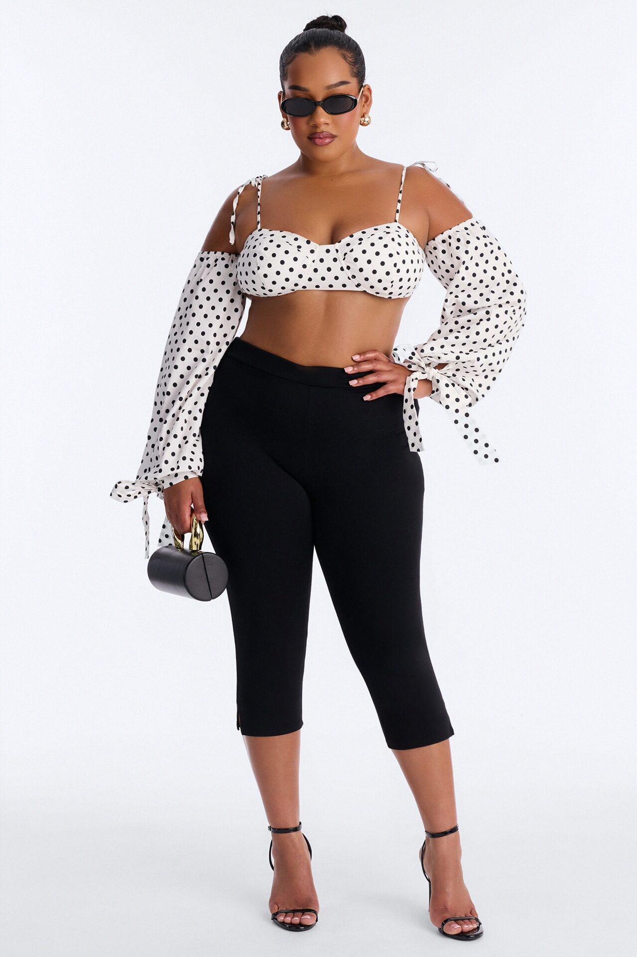 Cool Girl Behavior Polka Dot Long Sleeve Bralette - White/combo
