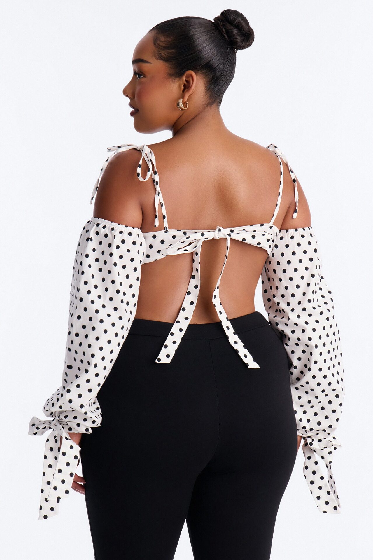 Cool Girl Behavior Polka Dot Long Sleeve Bralette - White/combo