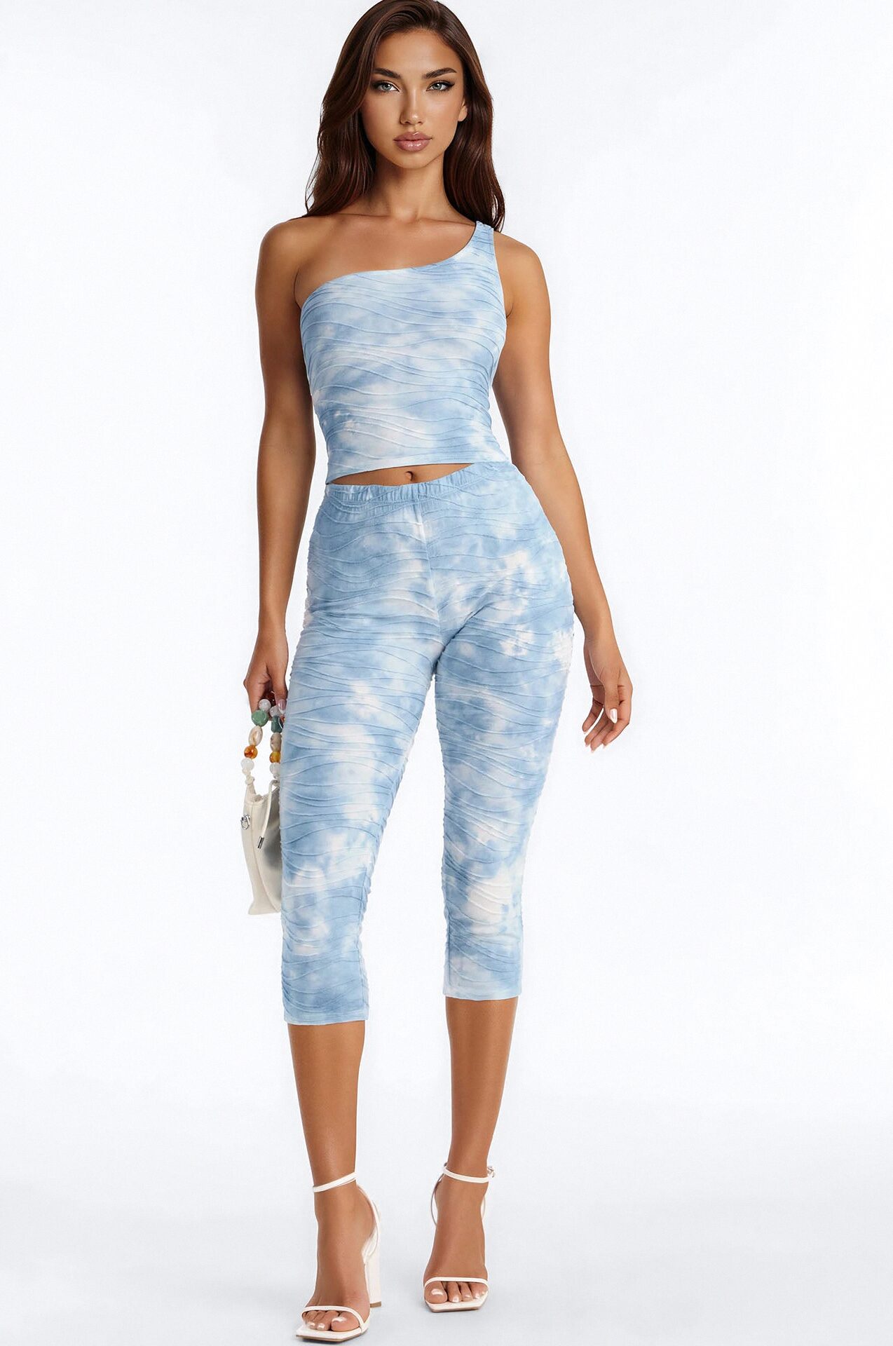 Marina One Shoulder Capri Set - Light Blue