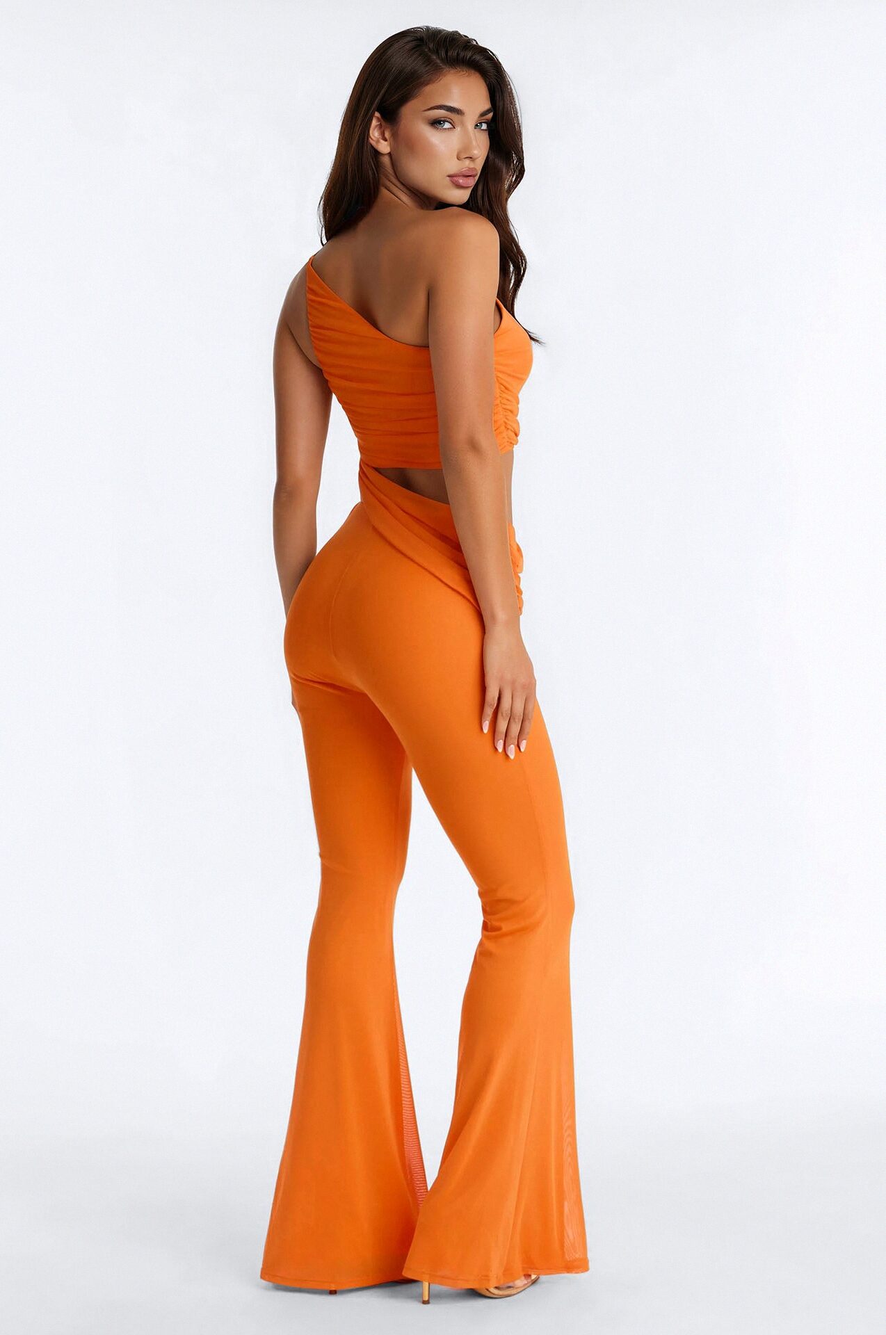 Joelle Draped Mesh Pant Set - Orange