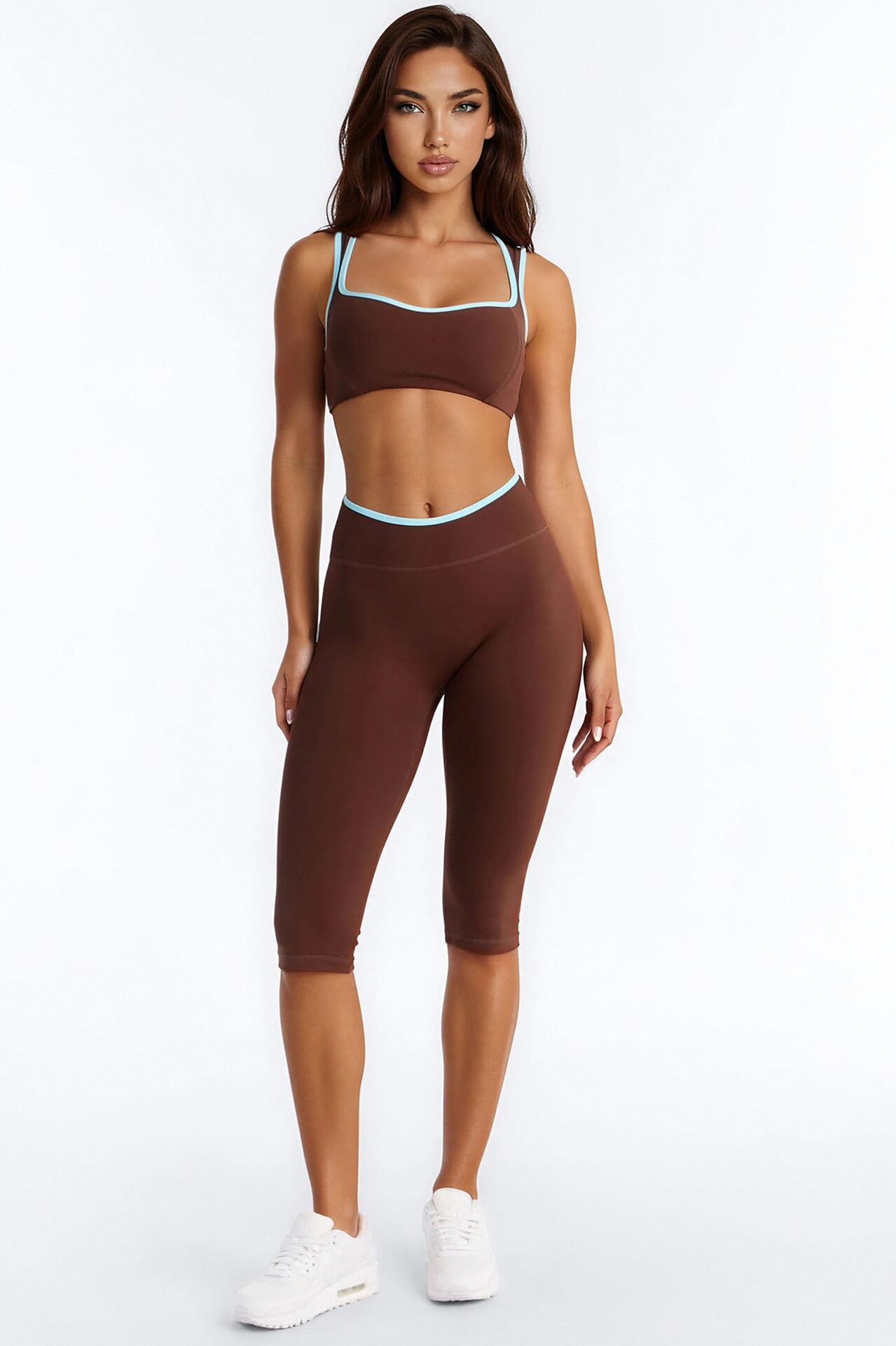 Trim Check Active Capri Set - Brown/combo