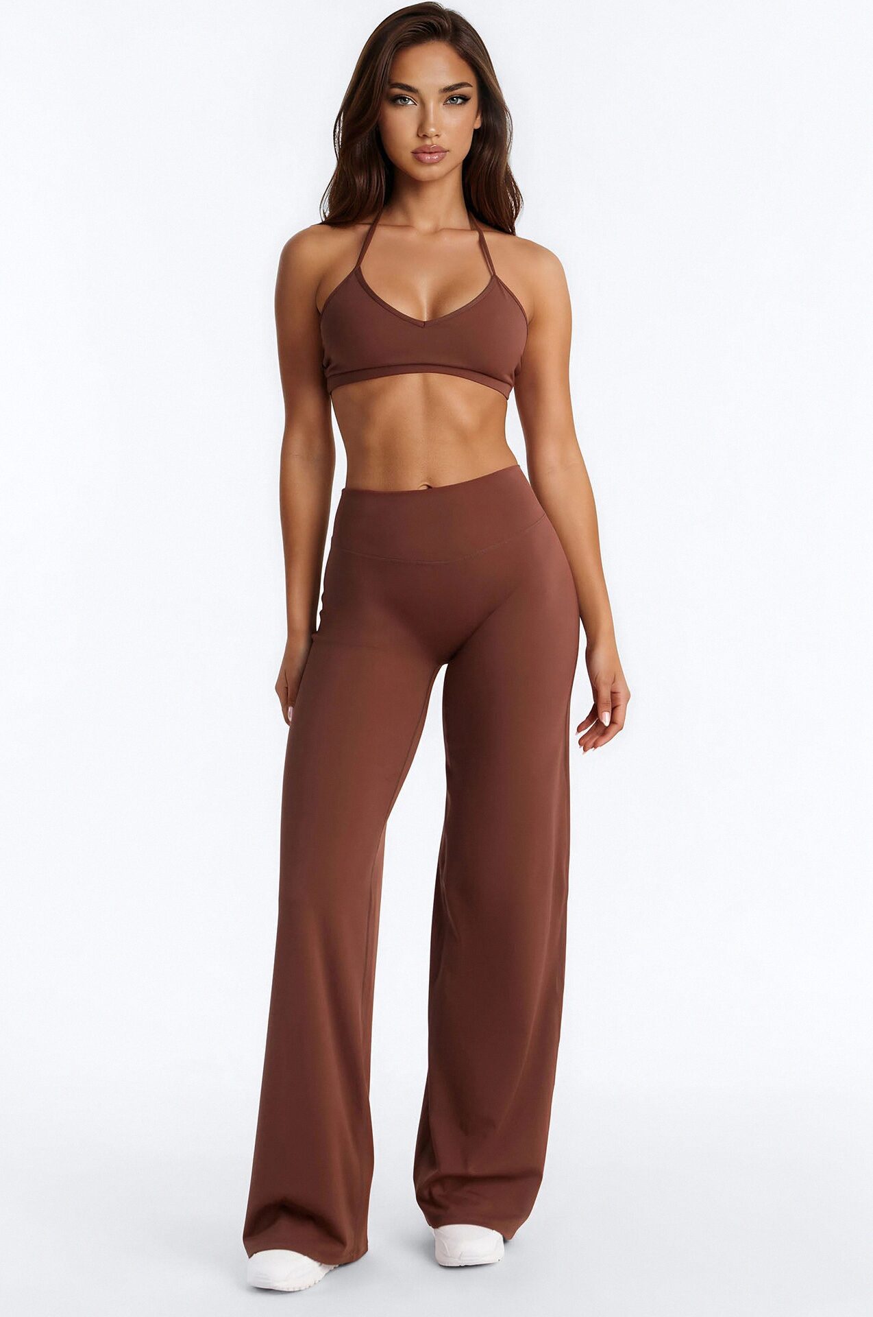 Barre Babe Active Wide Leg Pant Set - Brown