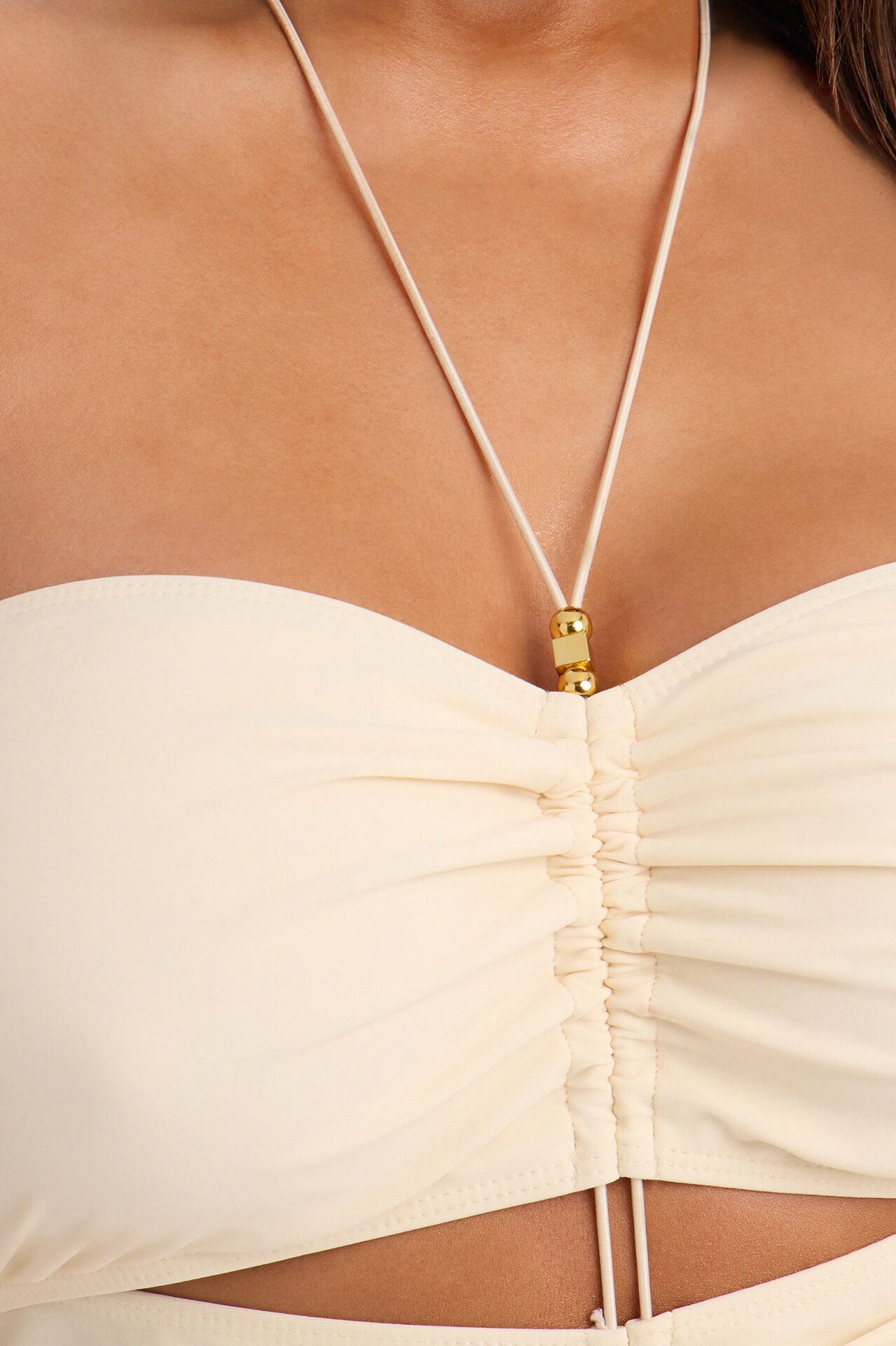 Float My Boat 1 Piece Cut Out Chain Strapless Swimsuit - White