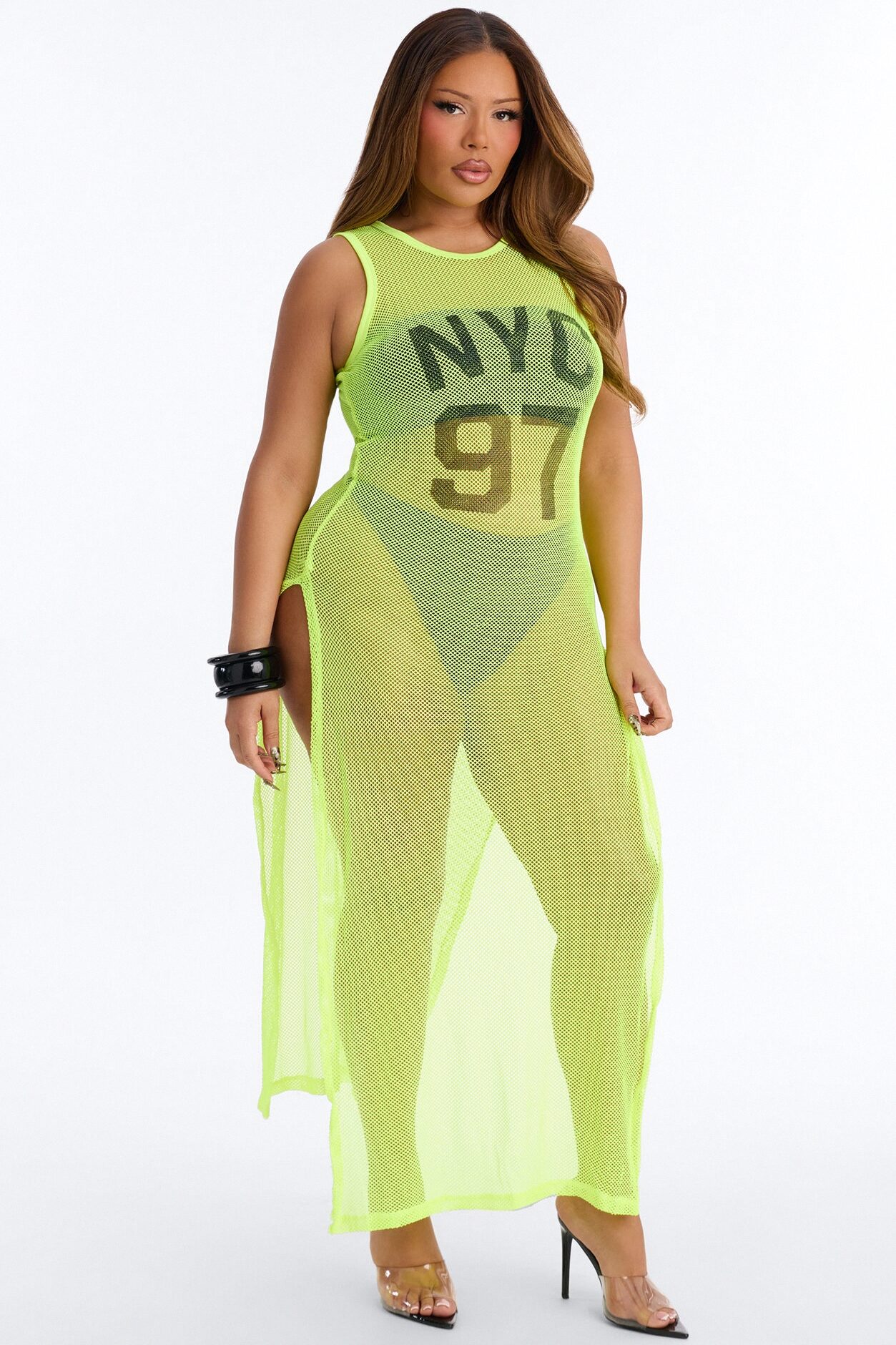 Poolside Chilling Fishnet Cover Up Dress - Yellow