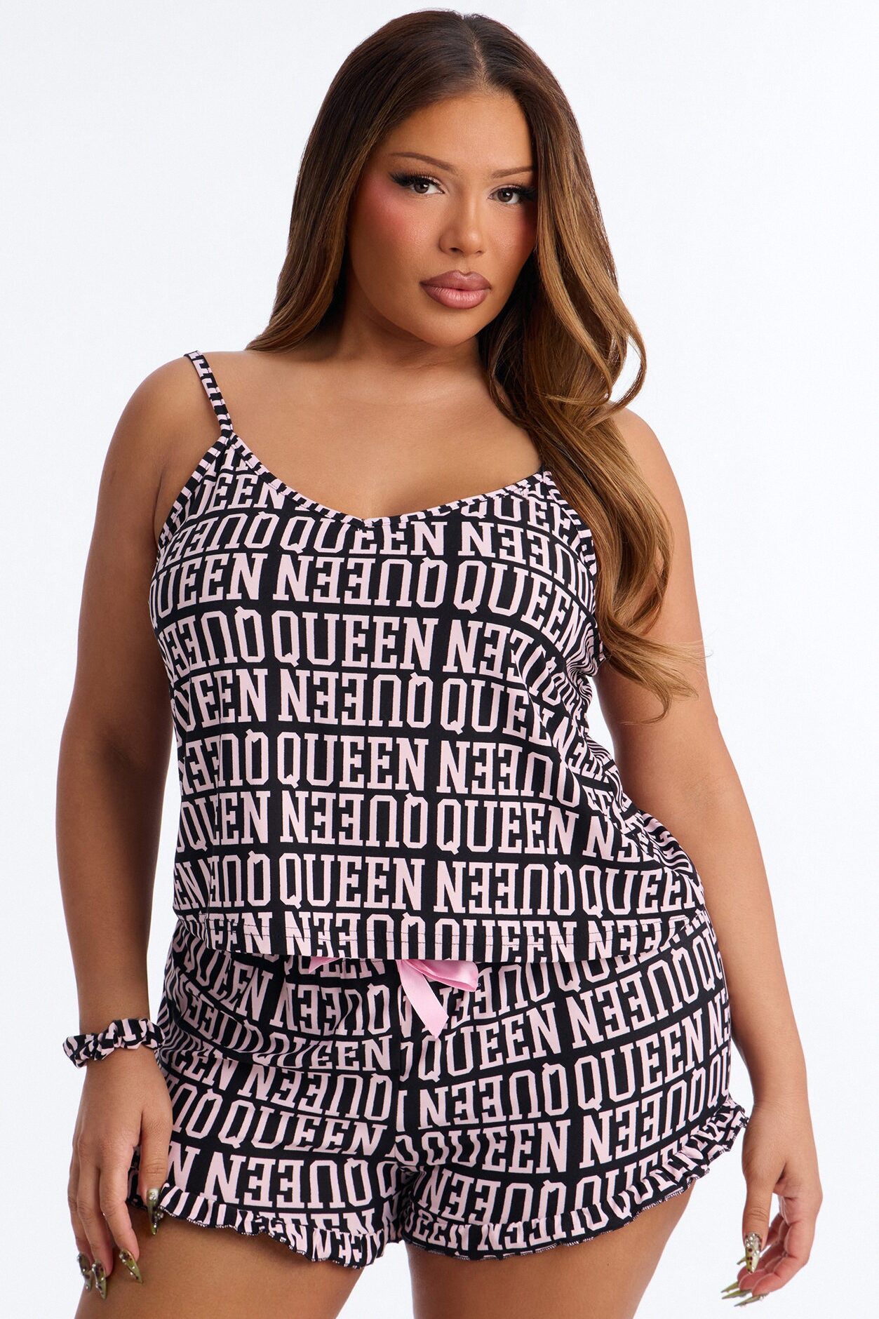 Queens All Around PJ Short Set - Black/Pink