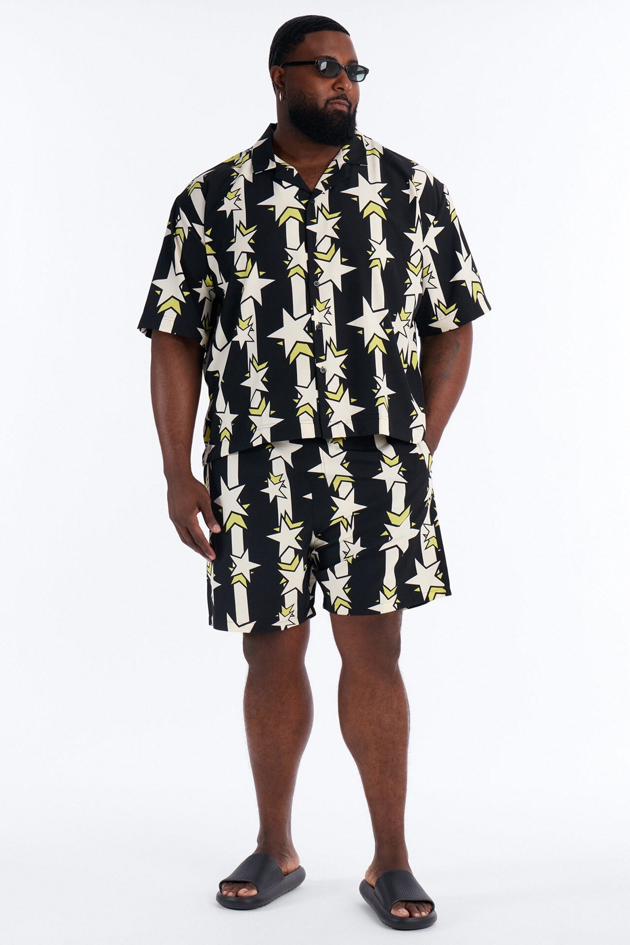 Relaxed Star Drift Cuban Collar Button Up Shirt - Multi Color