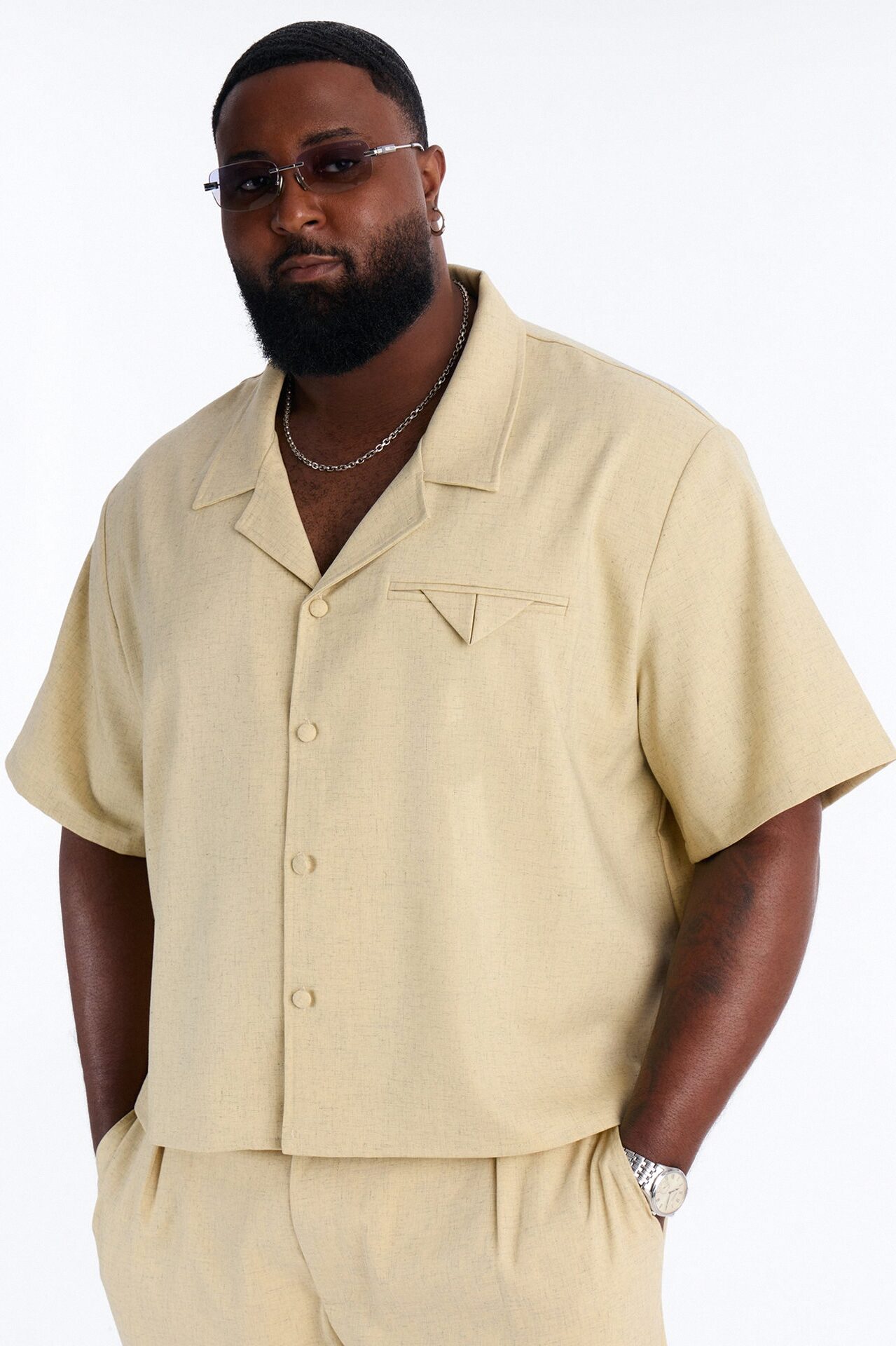 Maison Tailored Textured Button Up Shirt - Stone