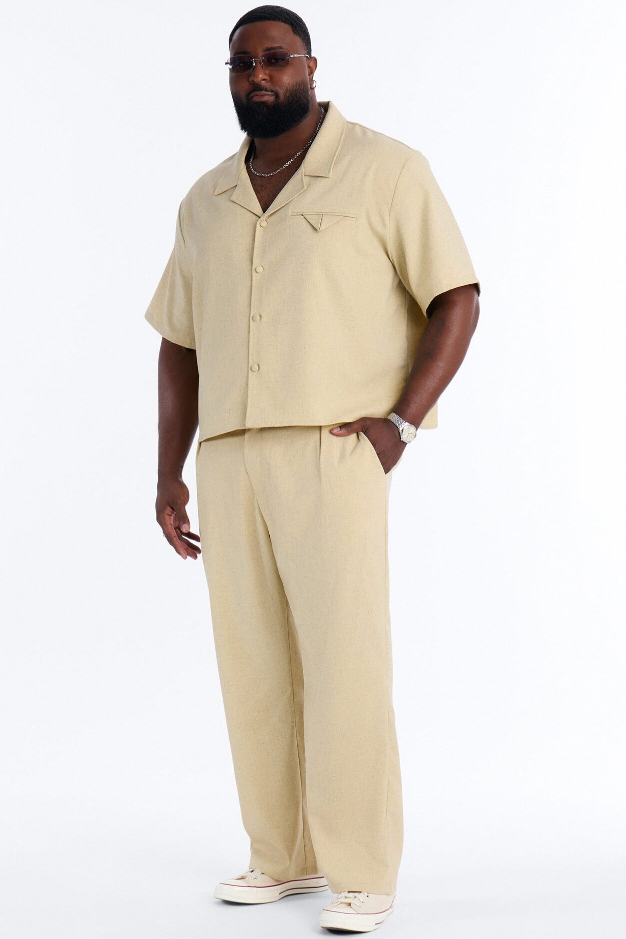 Maison Tailored Textured Button Up Shirt - Stone