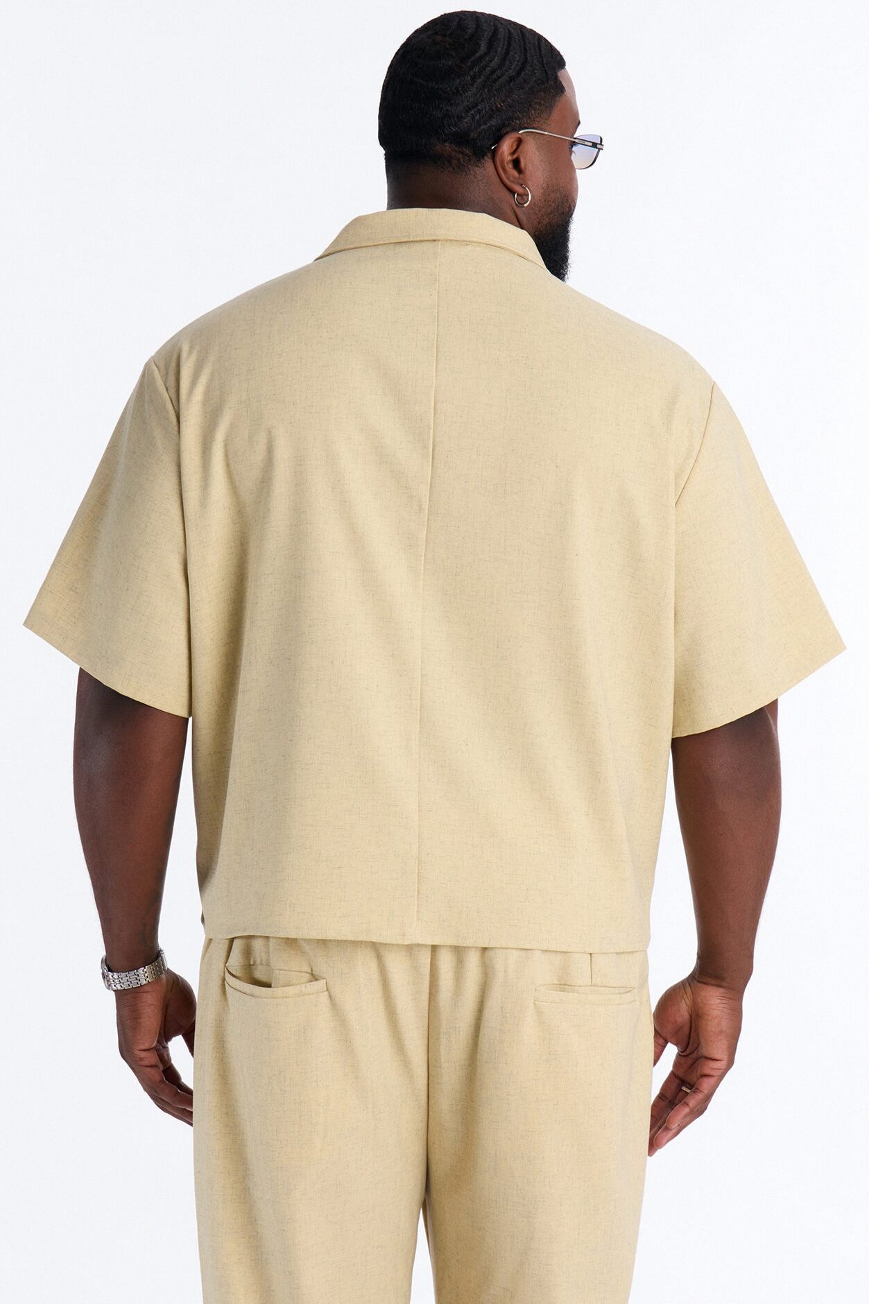 Maison Tailored Textured Button Up Shirt - Stone