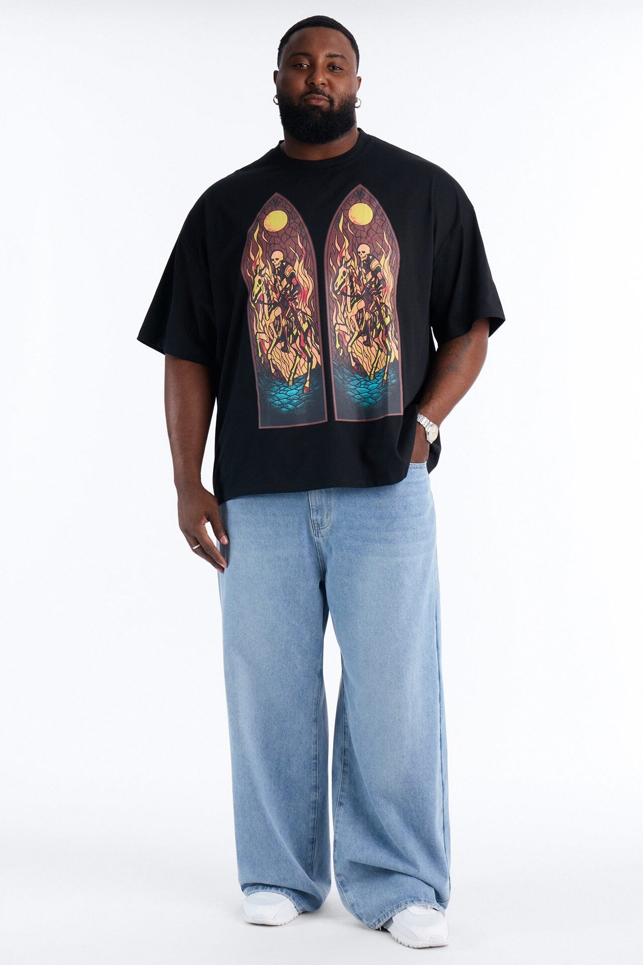 Skeleton Horsemen Oversized Short Sleeve Tee - Black