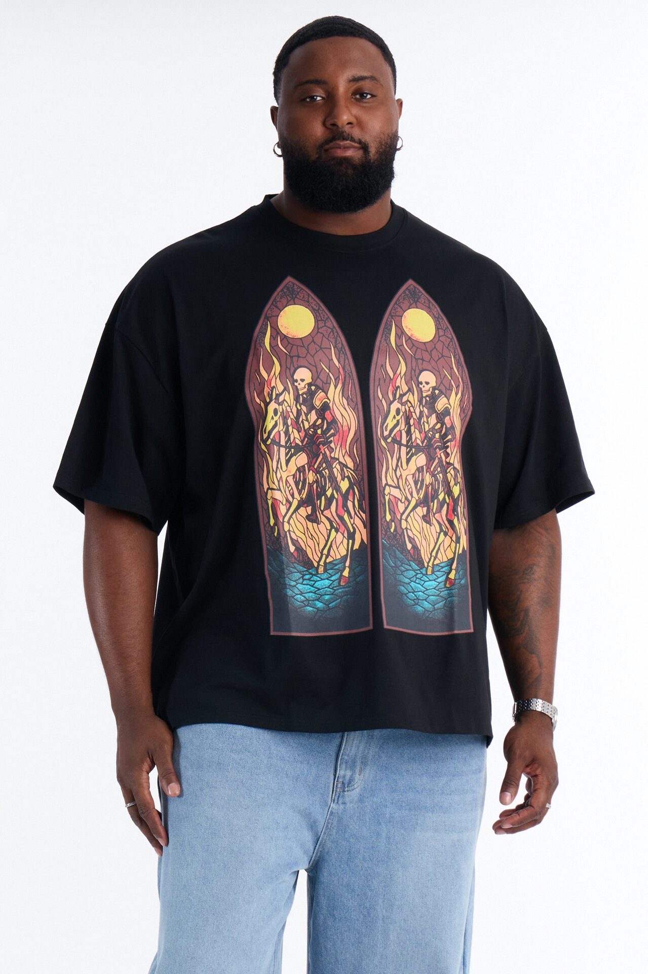 Skeleton Horsemen Oversized Short Sleeve Tee - Black