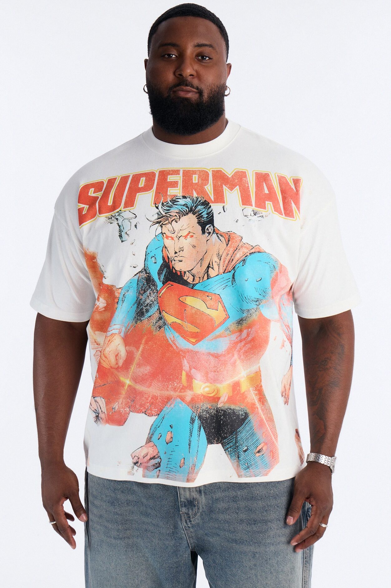 DC Superman Heavy Weight Boxy Short Sleeve Tee - White